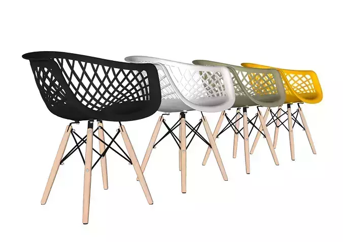 Cadeira four different colored chairs with wooden legs