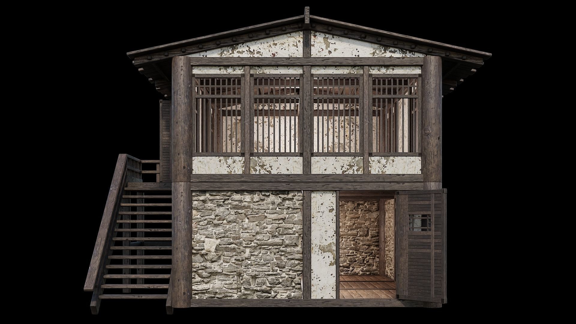 Medieval Houses Pack 31-32-33-34-35 - 4K Textures Game Ready Low-poly 3D model_23