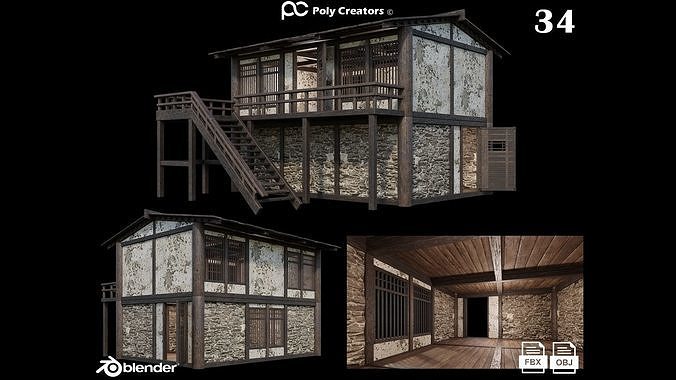Medieval Houses Pack 31-32-33-34-35 - 4K Textures Game Ready Low-poly 3D model 5