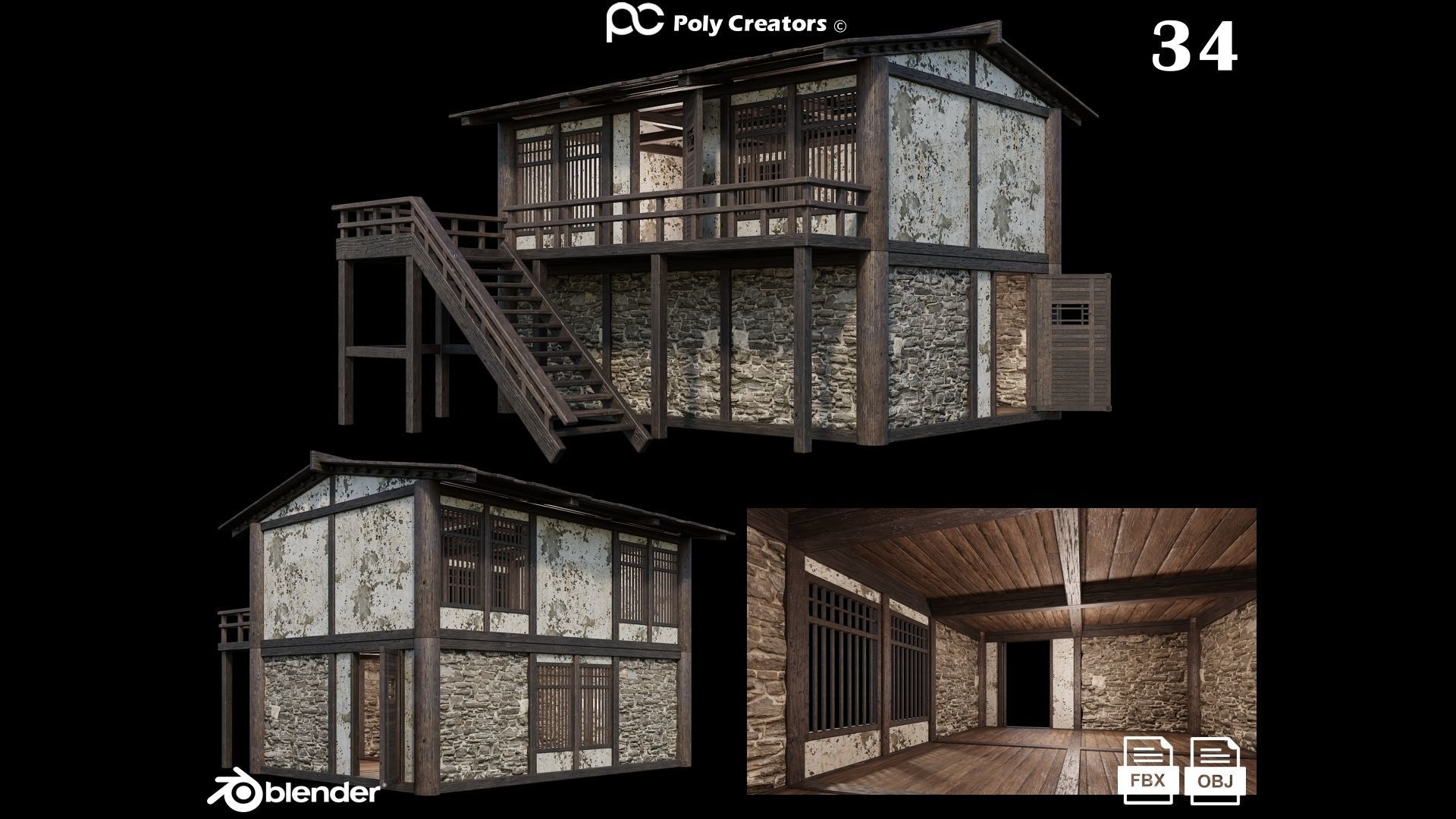 Medieval Houses Pack 31-32-33-34-35 - 4K Textures Game Ready Low-poly 3D model_4