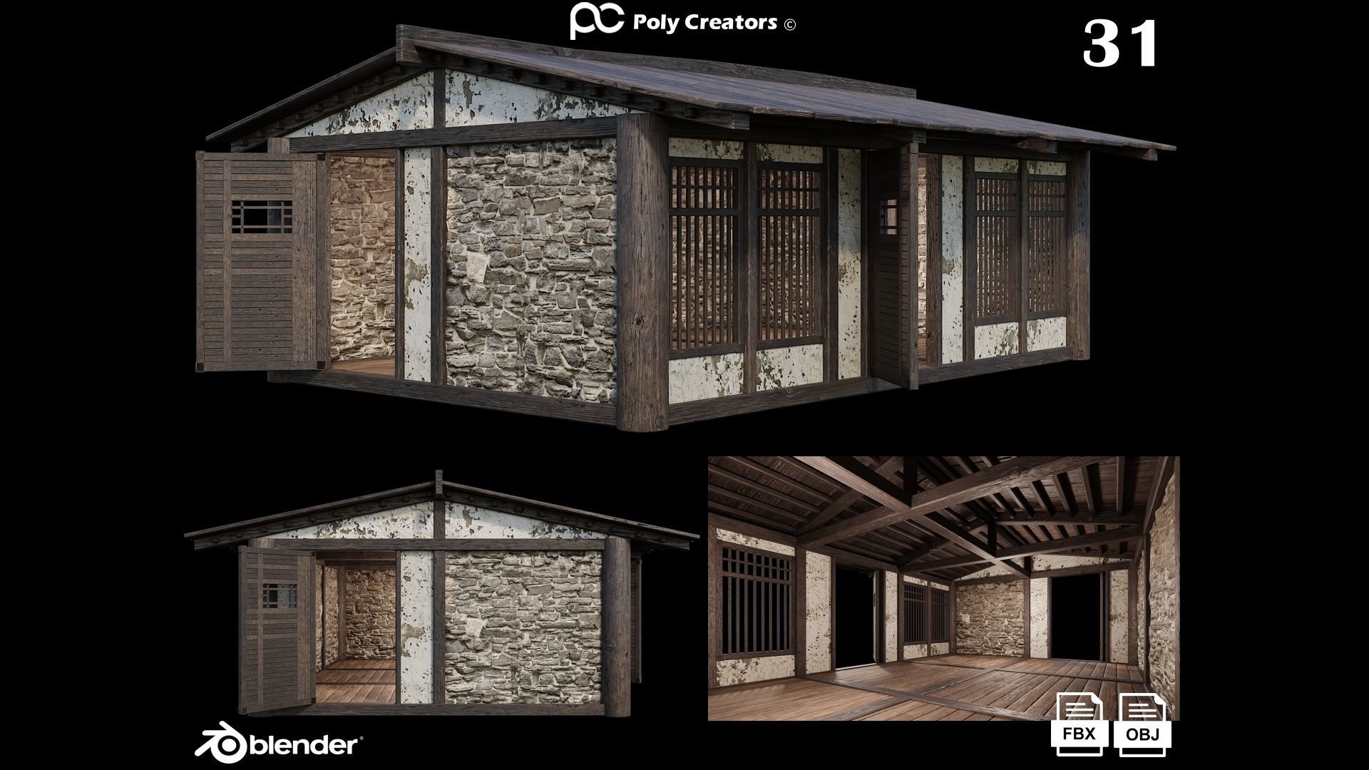 Medieval Houses Pack 31-32-33-34-35 - 4K Textures Game Ready Low-poly 3D model_1