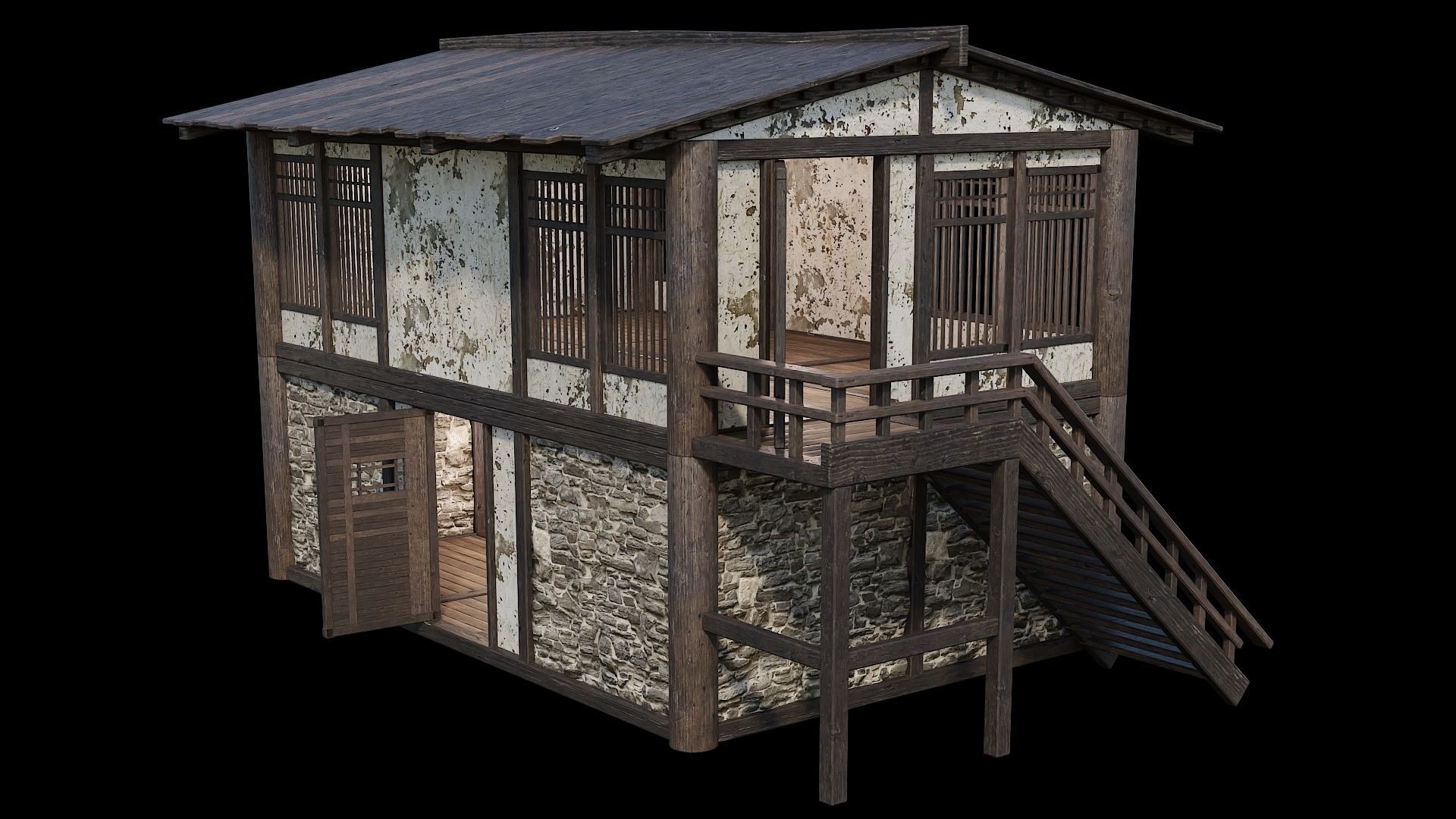 Medieval Houses Pack 31-32-33-34-35 - 4K Textures Game Ready Low-poly 3D model_66