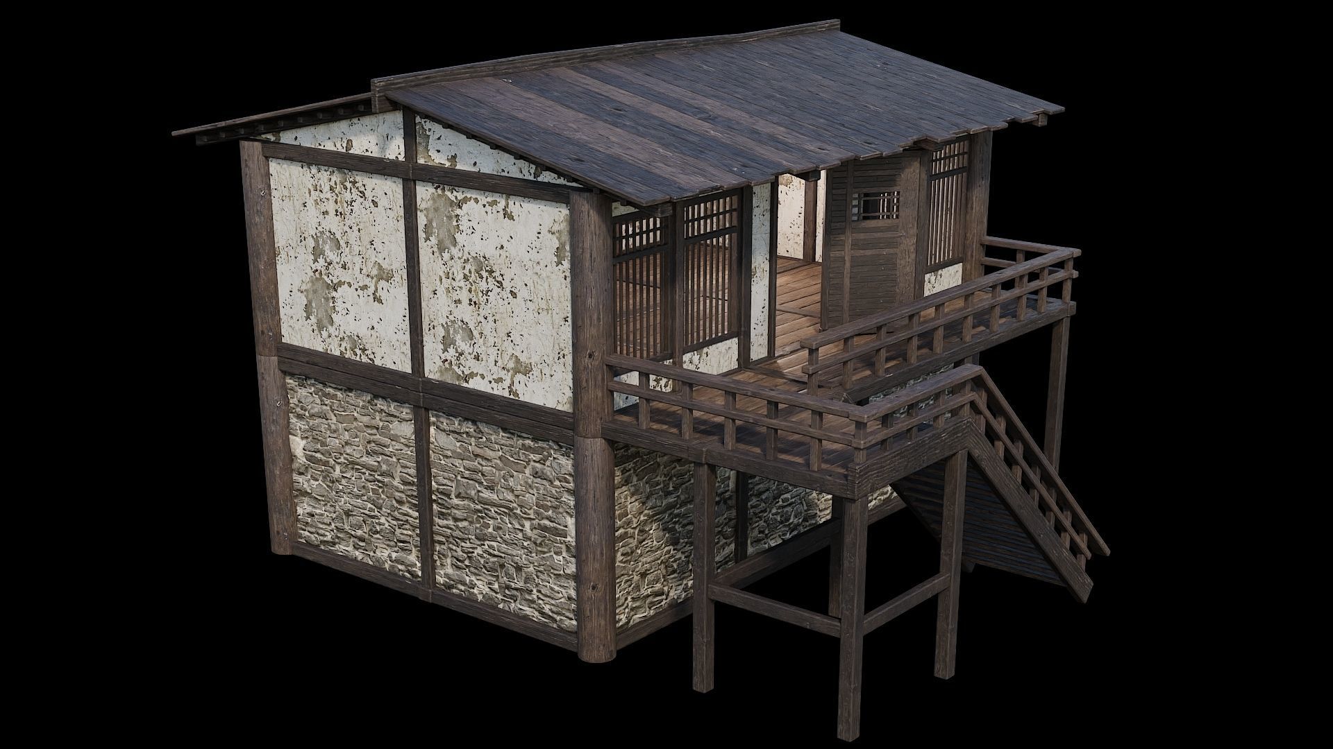 Medieval Houses Pack 31-32-33-34-35 - 4K Textures Game Ready Low-poly 3D model_53