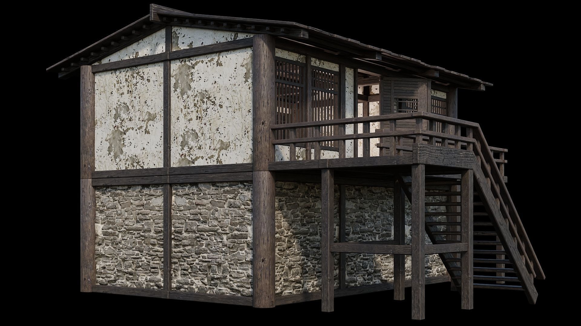 Medieval Houses Pack 31-32-33-34-35 - 4K Textures Game Ready Low-poly 3D model_46