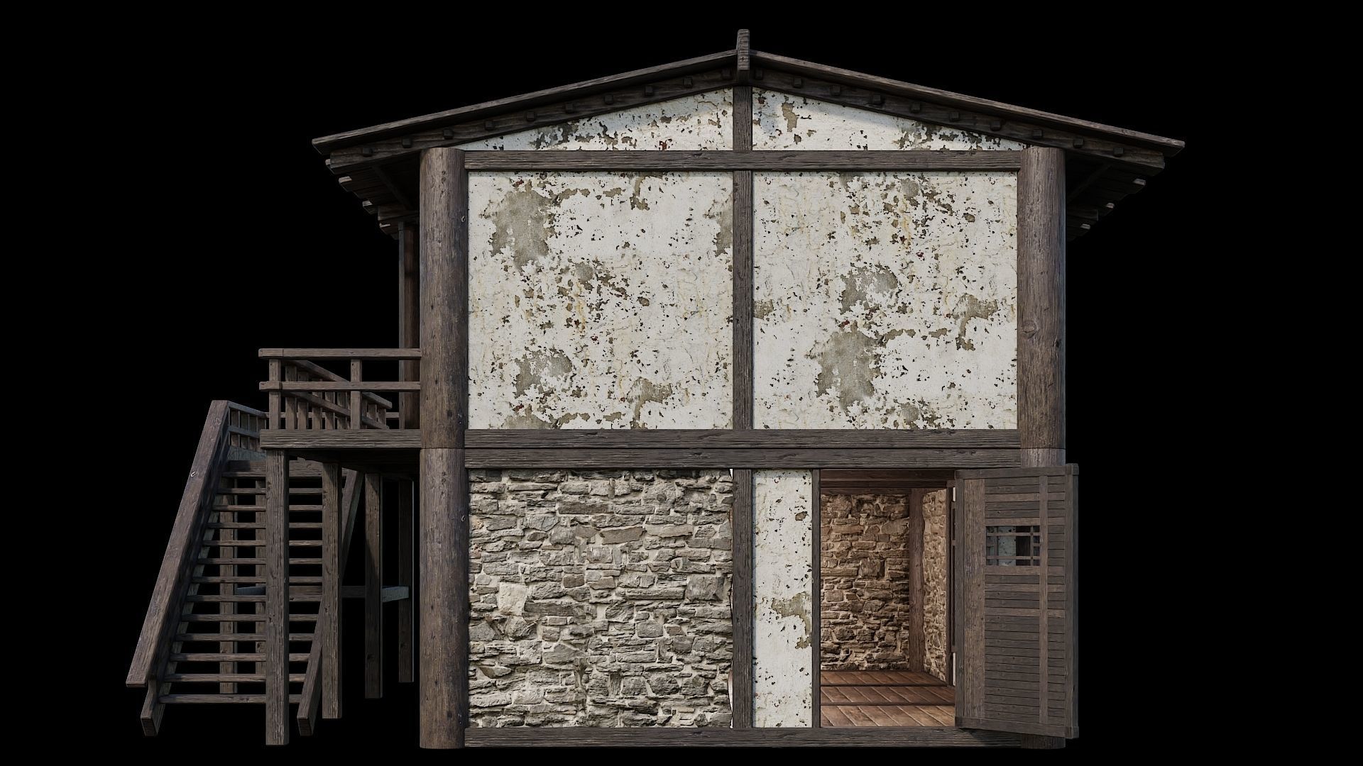 Medieval Houses Pack 31-32-33-34-35 - 4K Textures Game Ready Low-poly 3D model_49