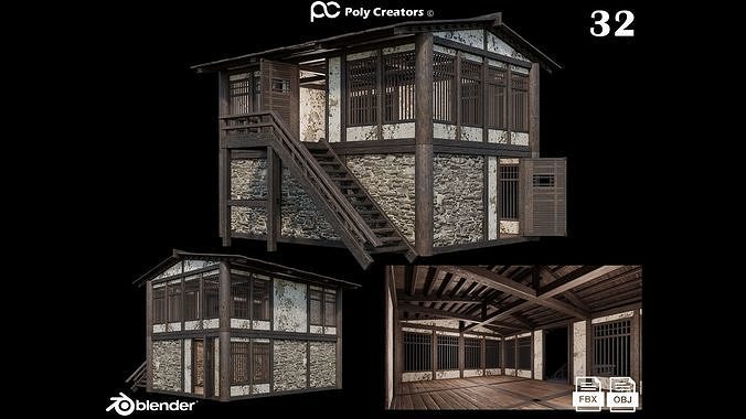 Medieval Houses Pack 31-32-33-34-35 - 4K Textures Game Ready Low-poly 3D model 3