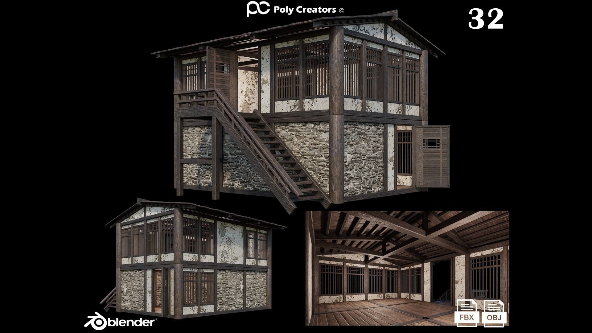 Medieval Houses Pack 31-32-33-34-35 - 4K Textures Game Ready Low-poly 3D model_2