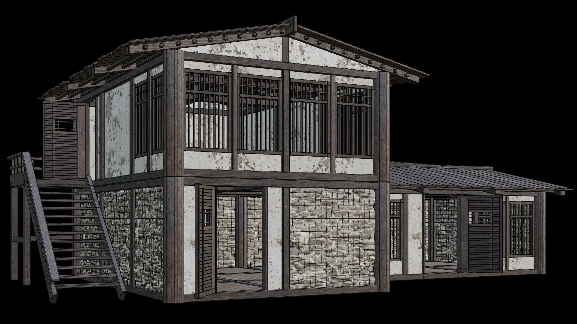 Medieval Houses Pack 31-32-33-34-35 - 4K Textures Game Ready Low-poly 3D model_44