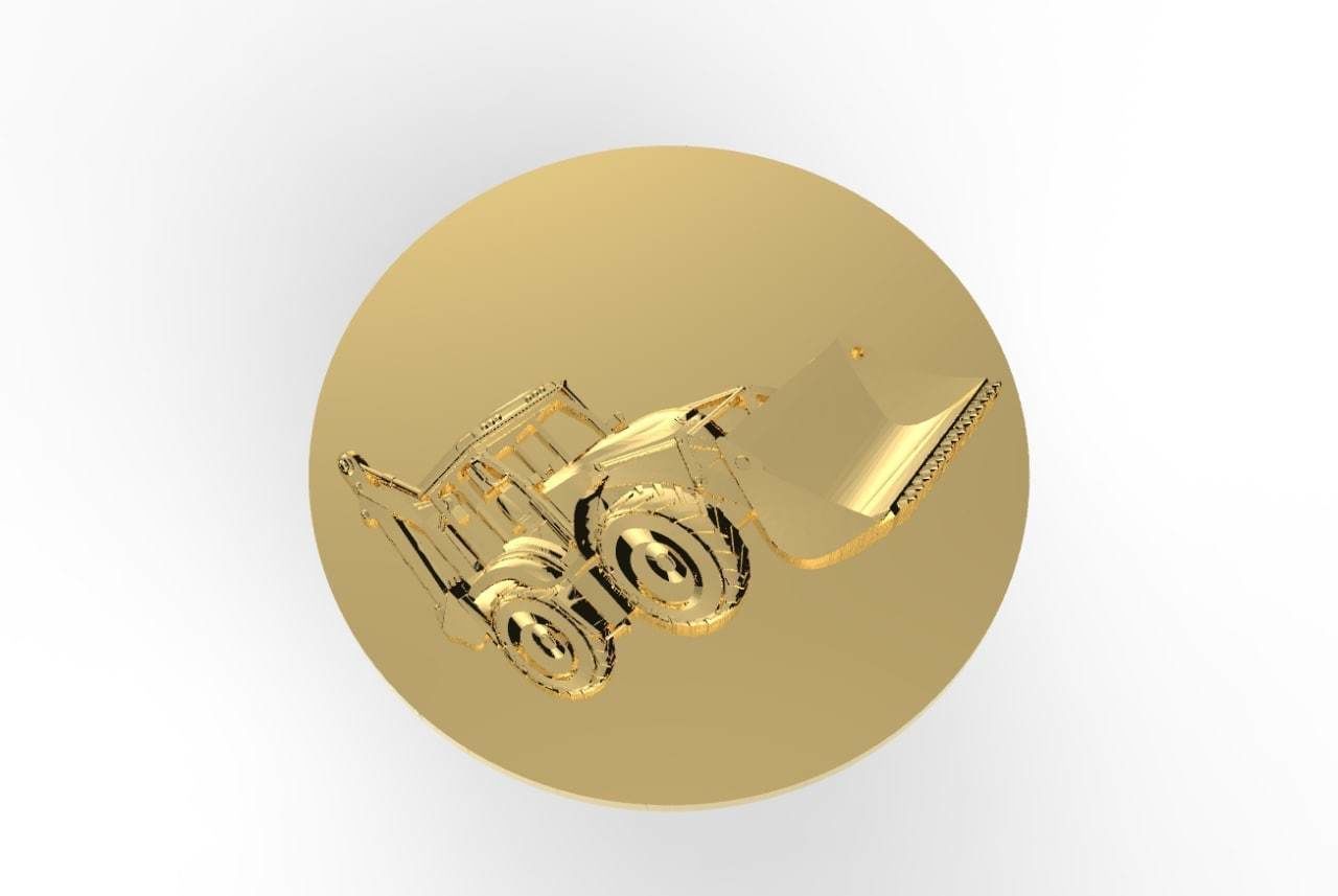 digger gold bulldozer badge 3D print model_4
