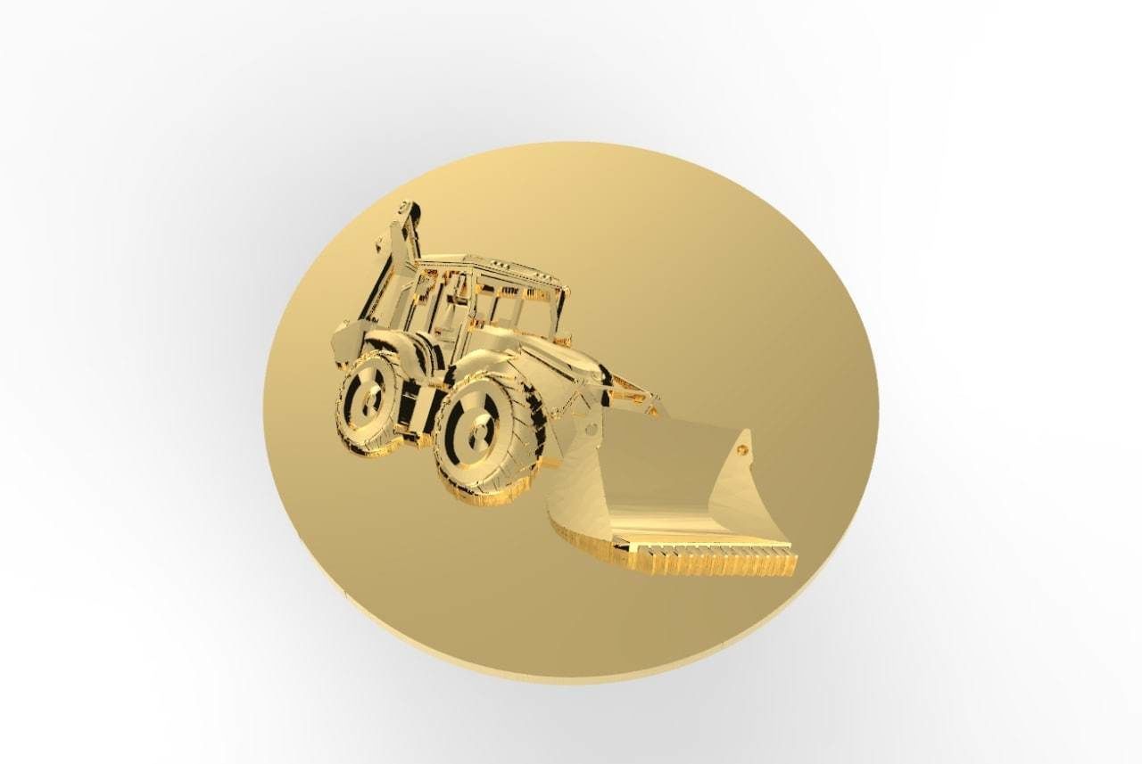 digger gold bulldozer badge 3D print model_2