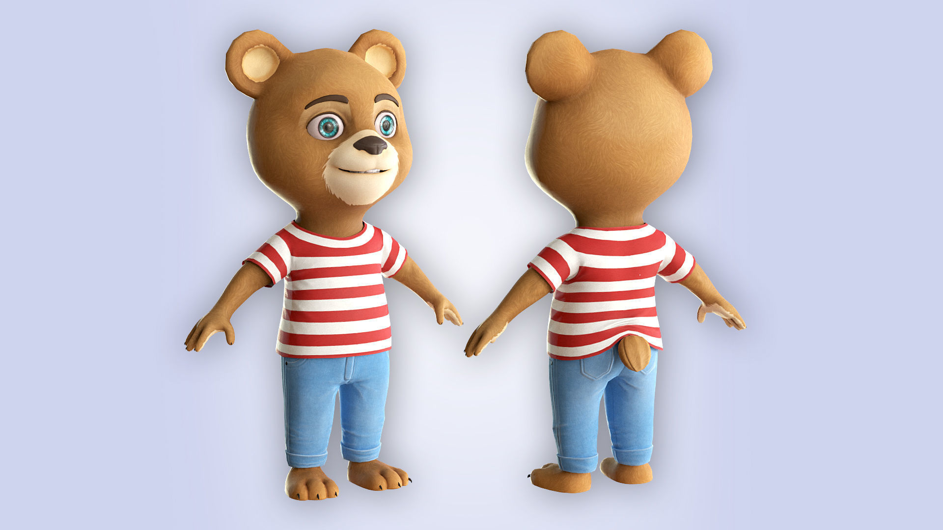 Cartoon Bear Cloth Low-poly 3D model_3