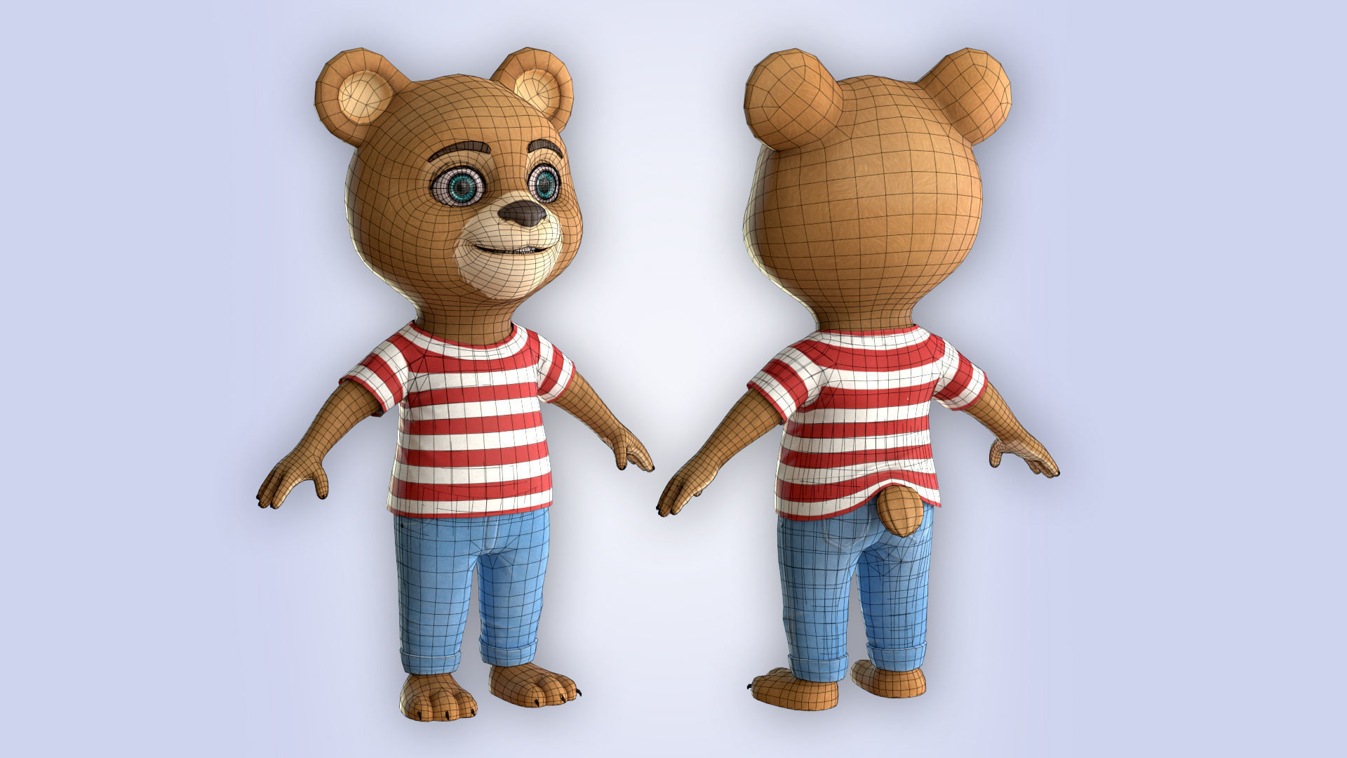 Cartoon Bear Cloth Low-poly 3D model_5