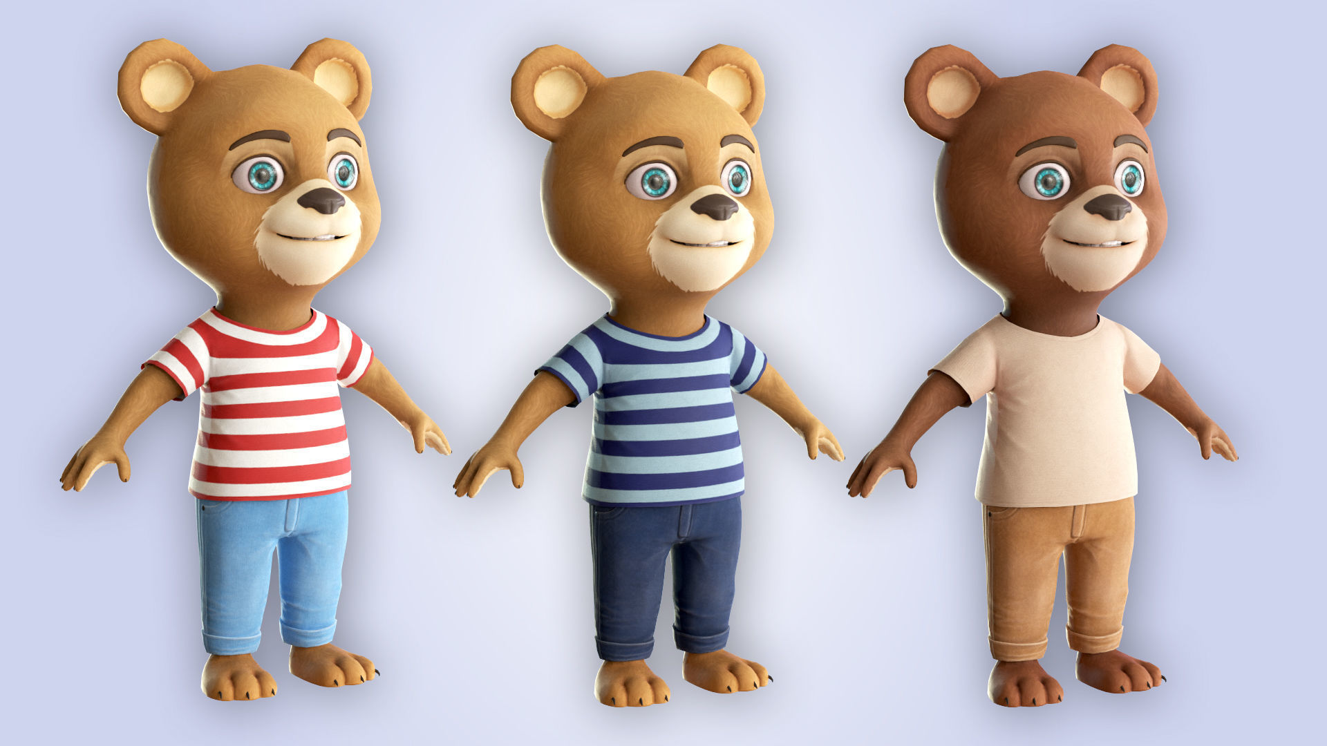 Cartoon Bear Cloth Low-poly 3D model_4