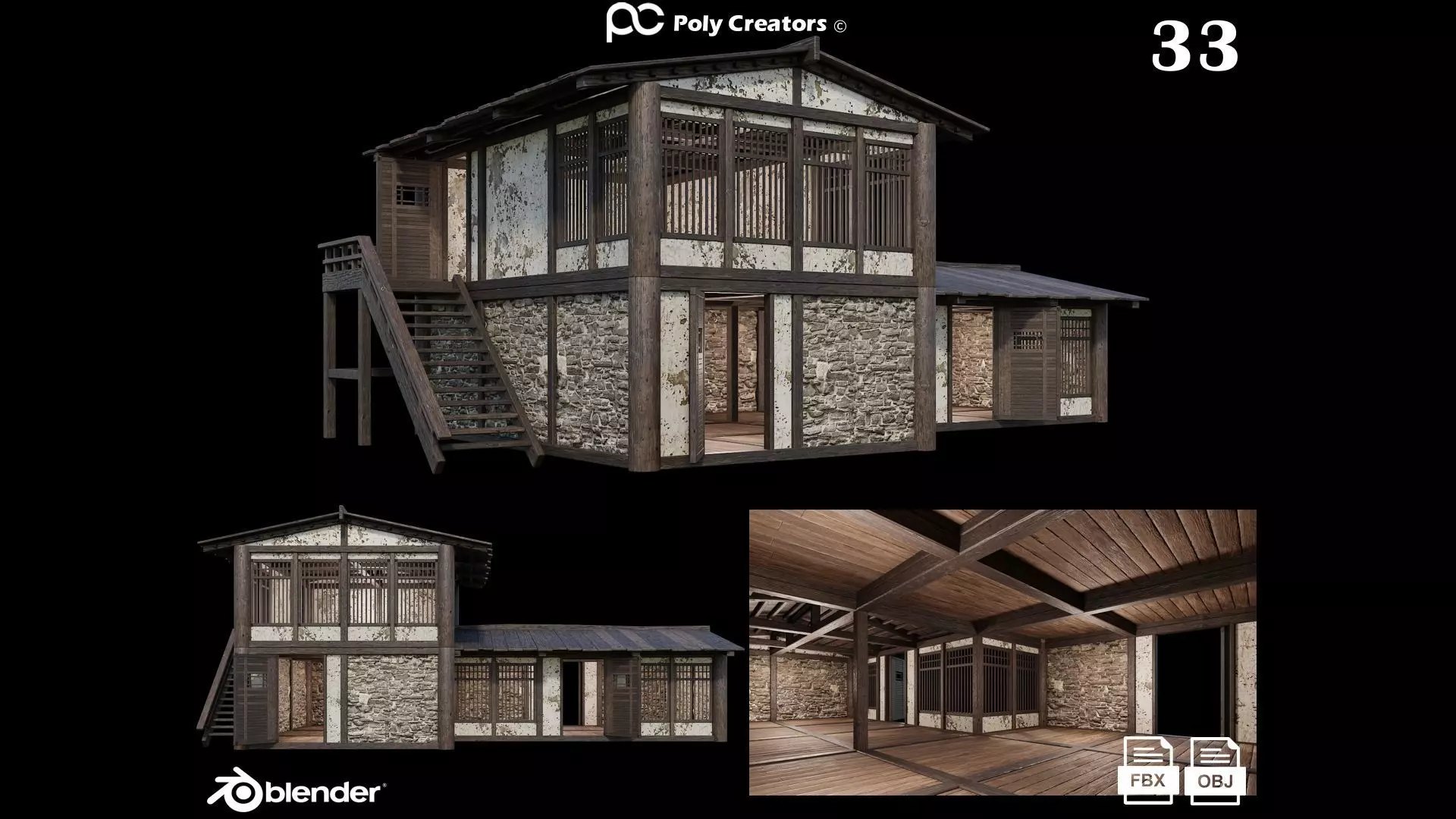 Medieval Houses 33- 4K Textures Game Ready Low-poly 3D model_0