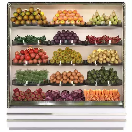 Refrigerator with groceries in the supermarket