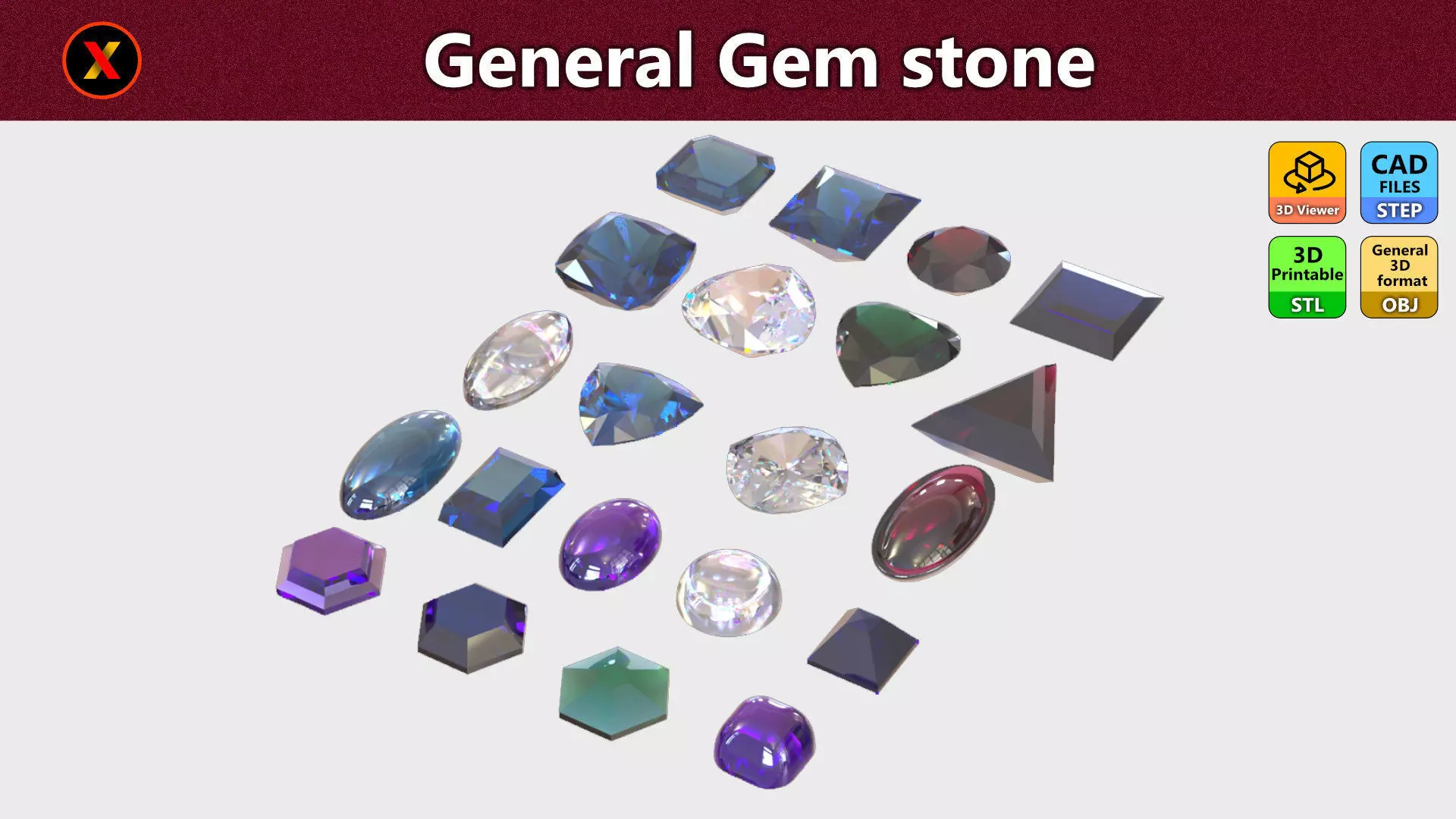 3d general gem stone Free 3D print model