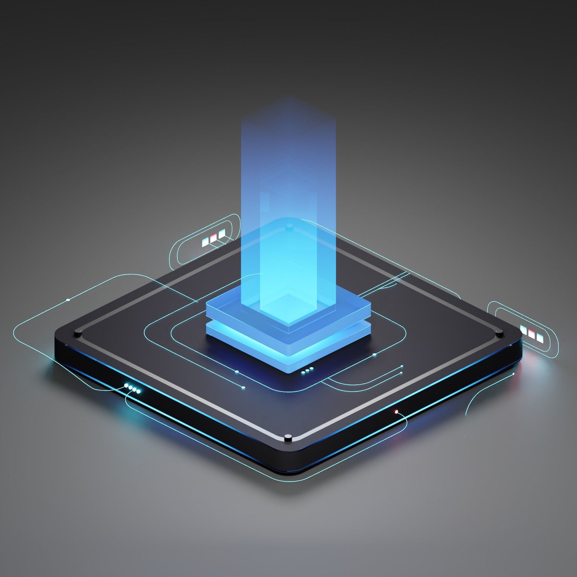 Isometric Tech with light path Low-poly 3D model_2