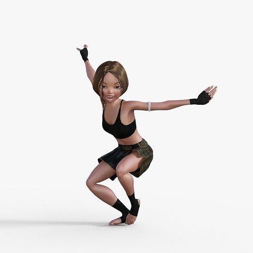 Cartoon Fighter Girl Rigged 3D model
