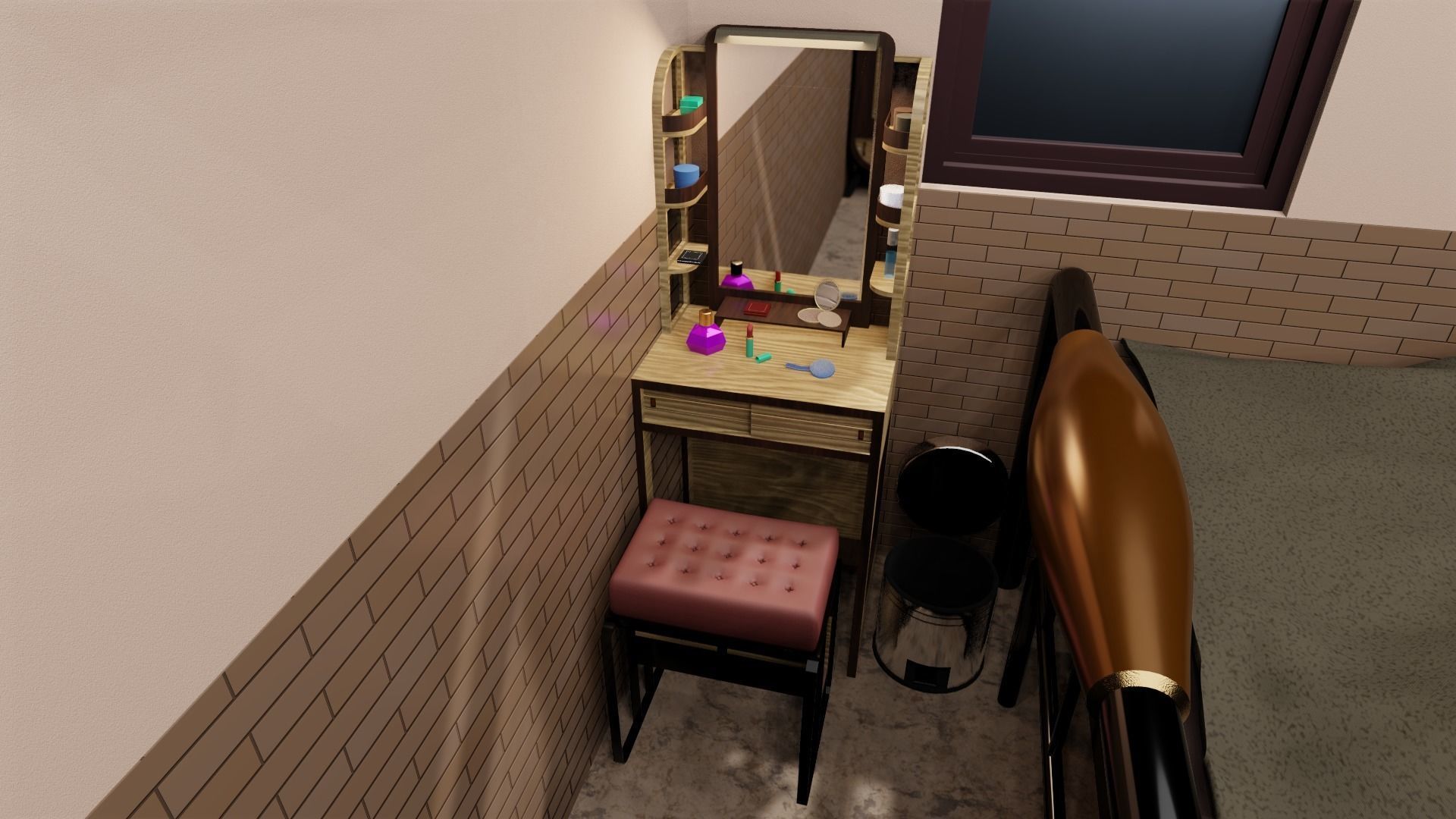 Minimalist Small Bedroom Design Low-poly 3D model_23