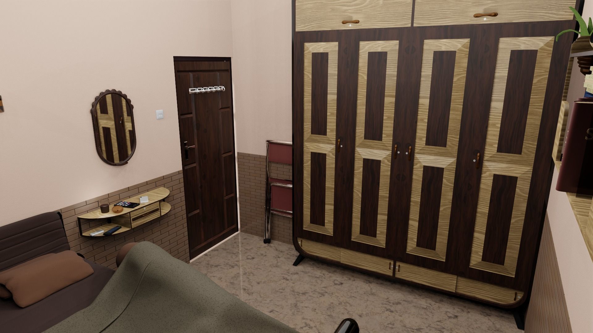 Minimalist Small Bedroom Design Low-poly 3D model_2