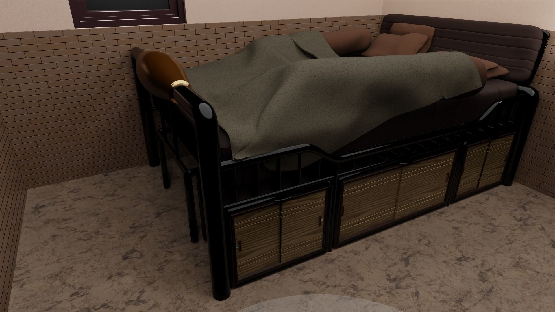 Minimalist Small Bedroom Design Low-poly 3D model_8