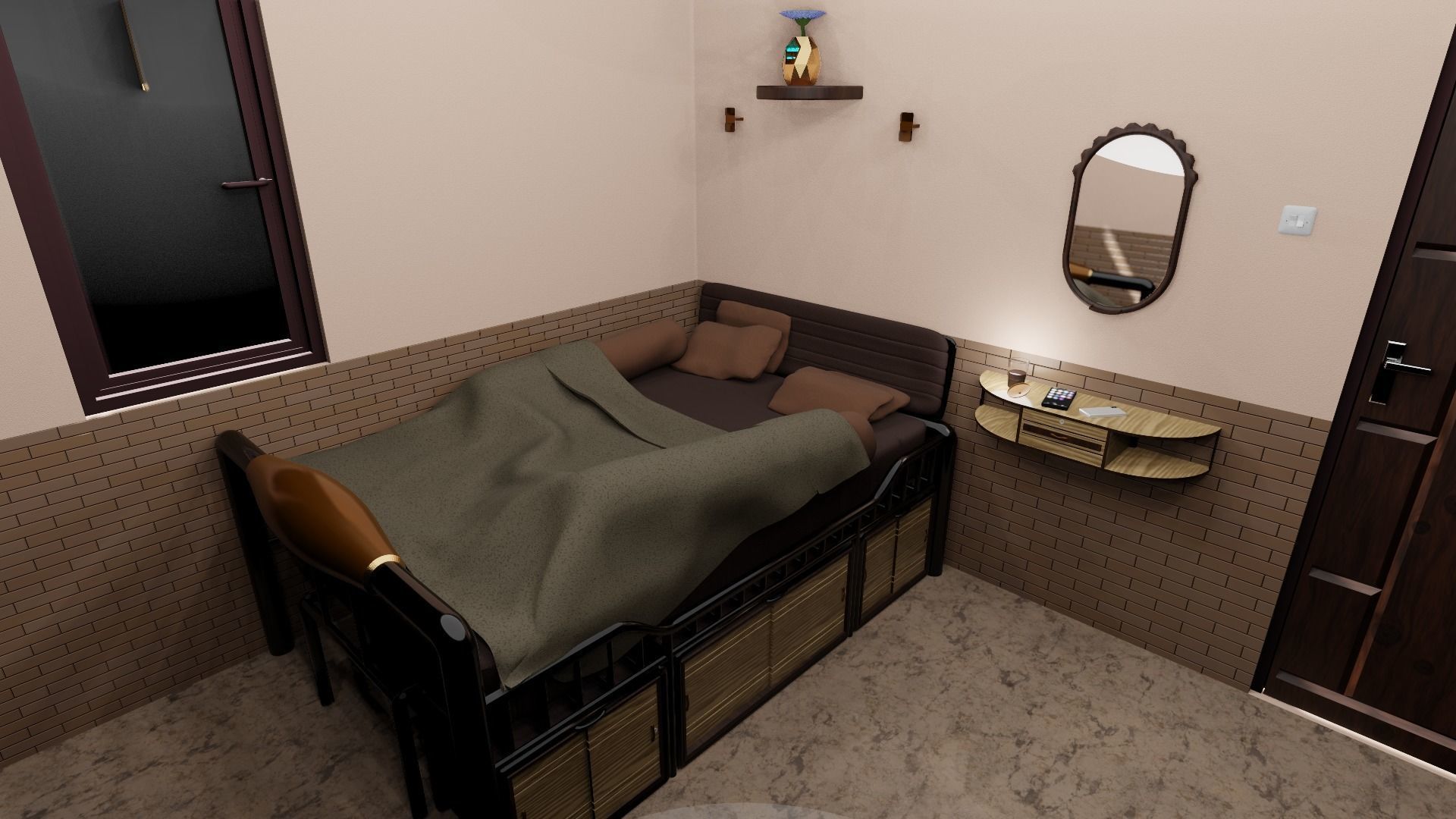 Minimalist Small Bedroom Design Low-poly 3D model_7