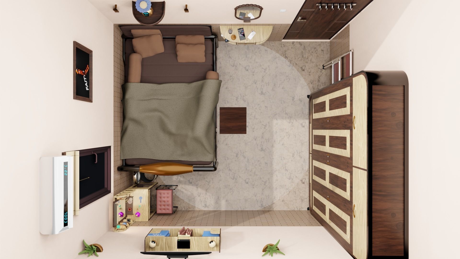 Minimalist Small Bedroom Design Low-poly 3D model_5