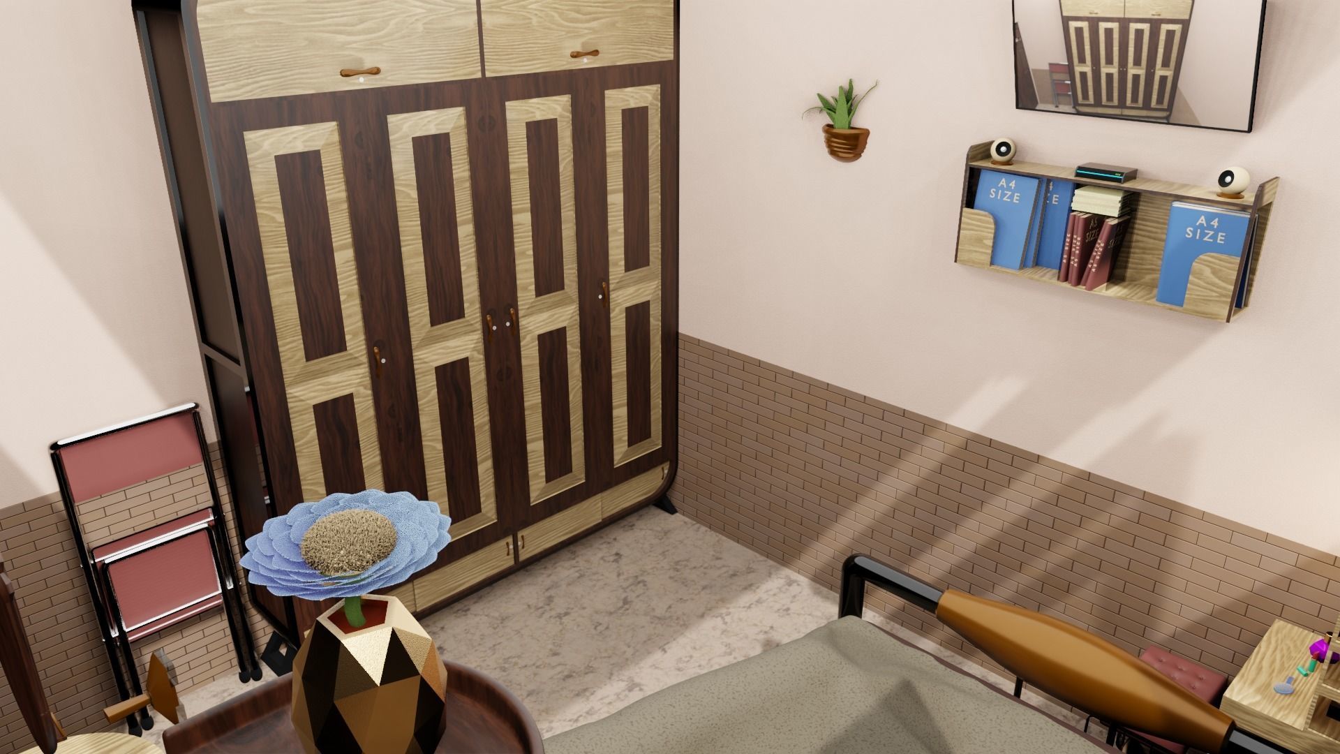 Minimalist Small Bedroom Design Low-poly 3D model_3