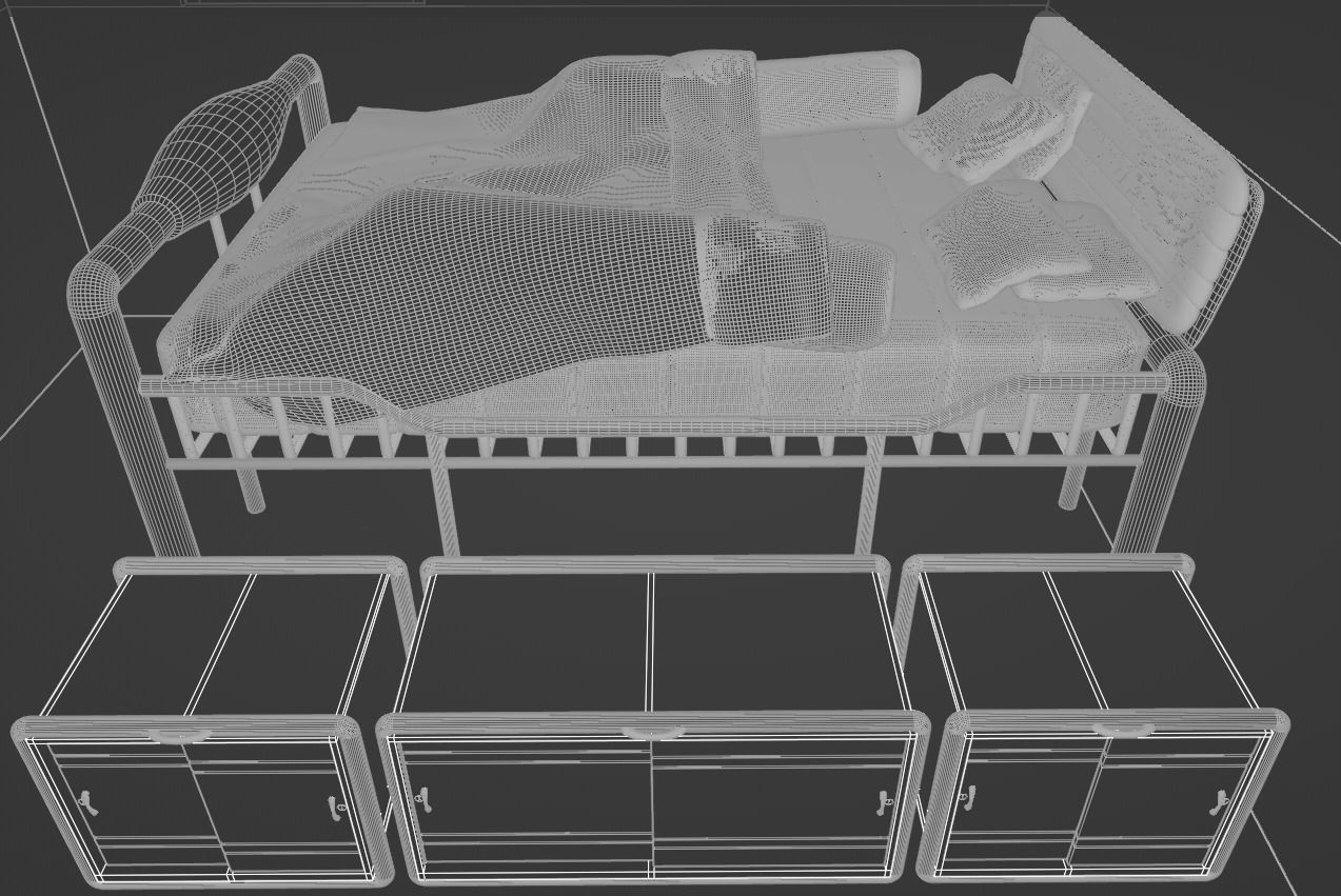 Minimalist Small Bedroom Design Low-poly 3D model_15