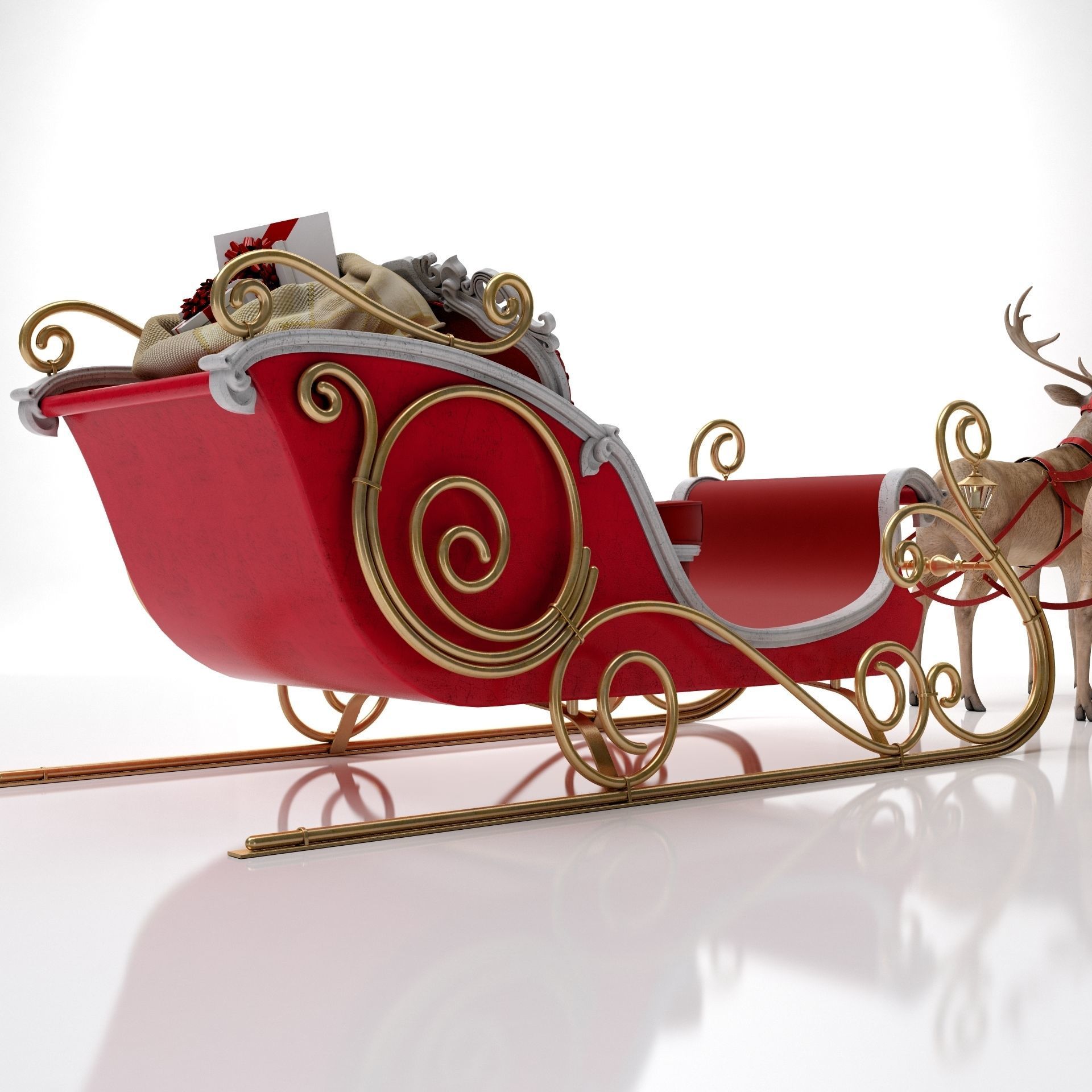 Santa Claus  sleigh with reindeer 3D model_7