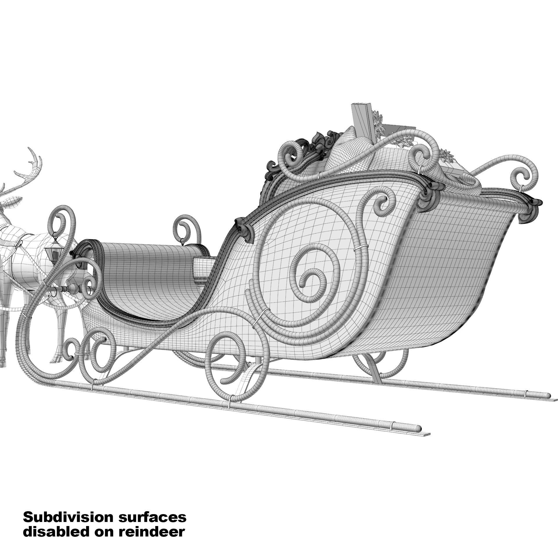 Santa Claus  sleigh with reindeer 3D model_26
