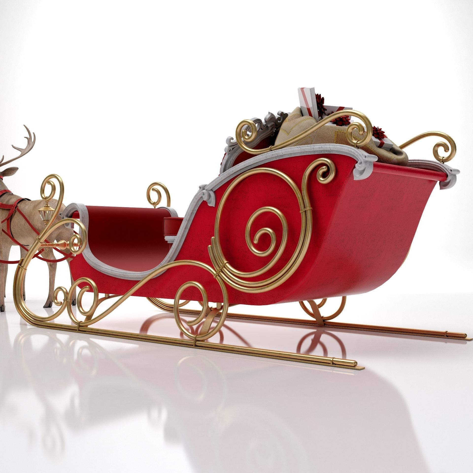 Santa Claus  sleigh with reindeer 3D model_6
