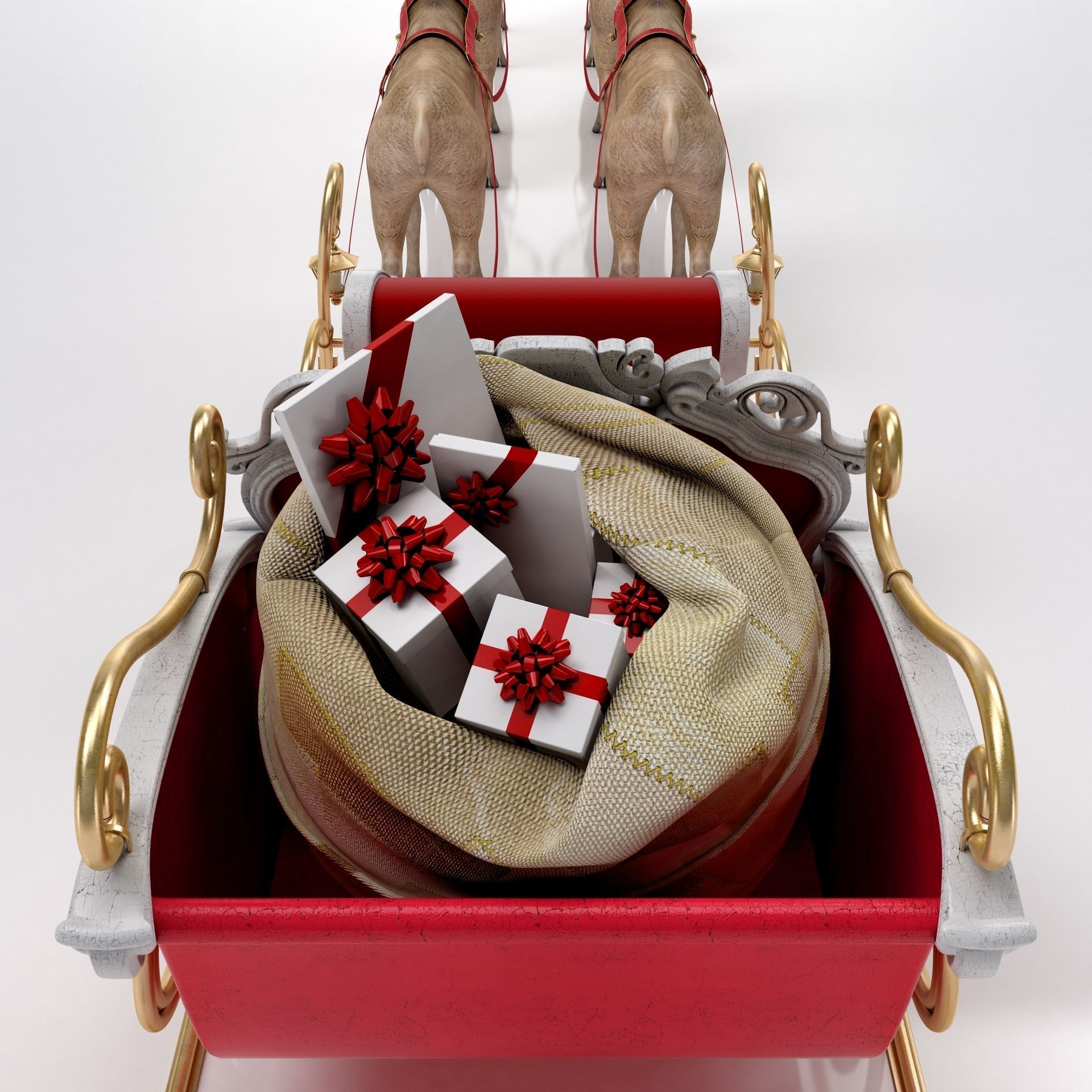 Santa Claus  sleigh with reindeer 3D model_5