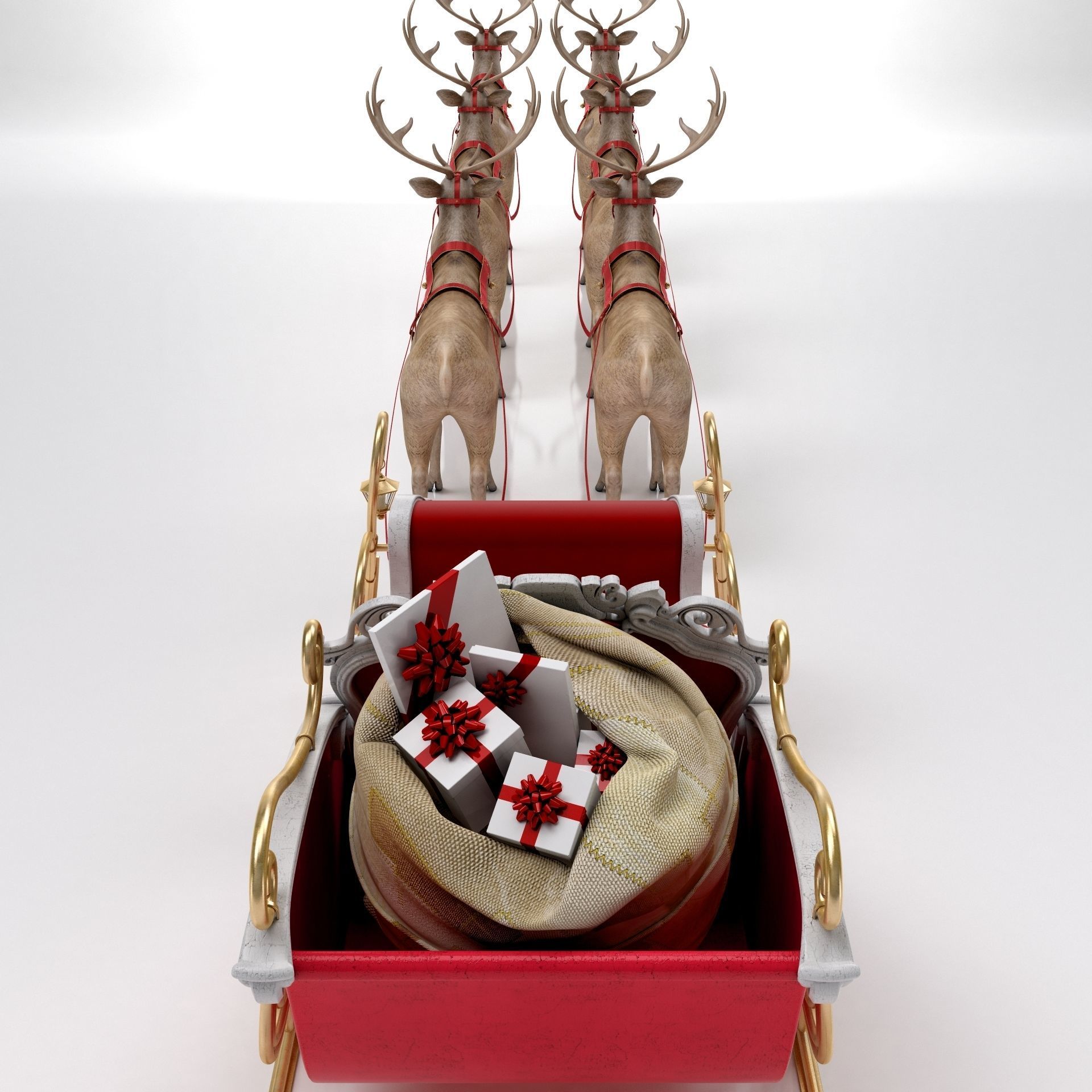 Santa Claus  sleigh with reindeer 3D model_16