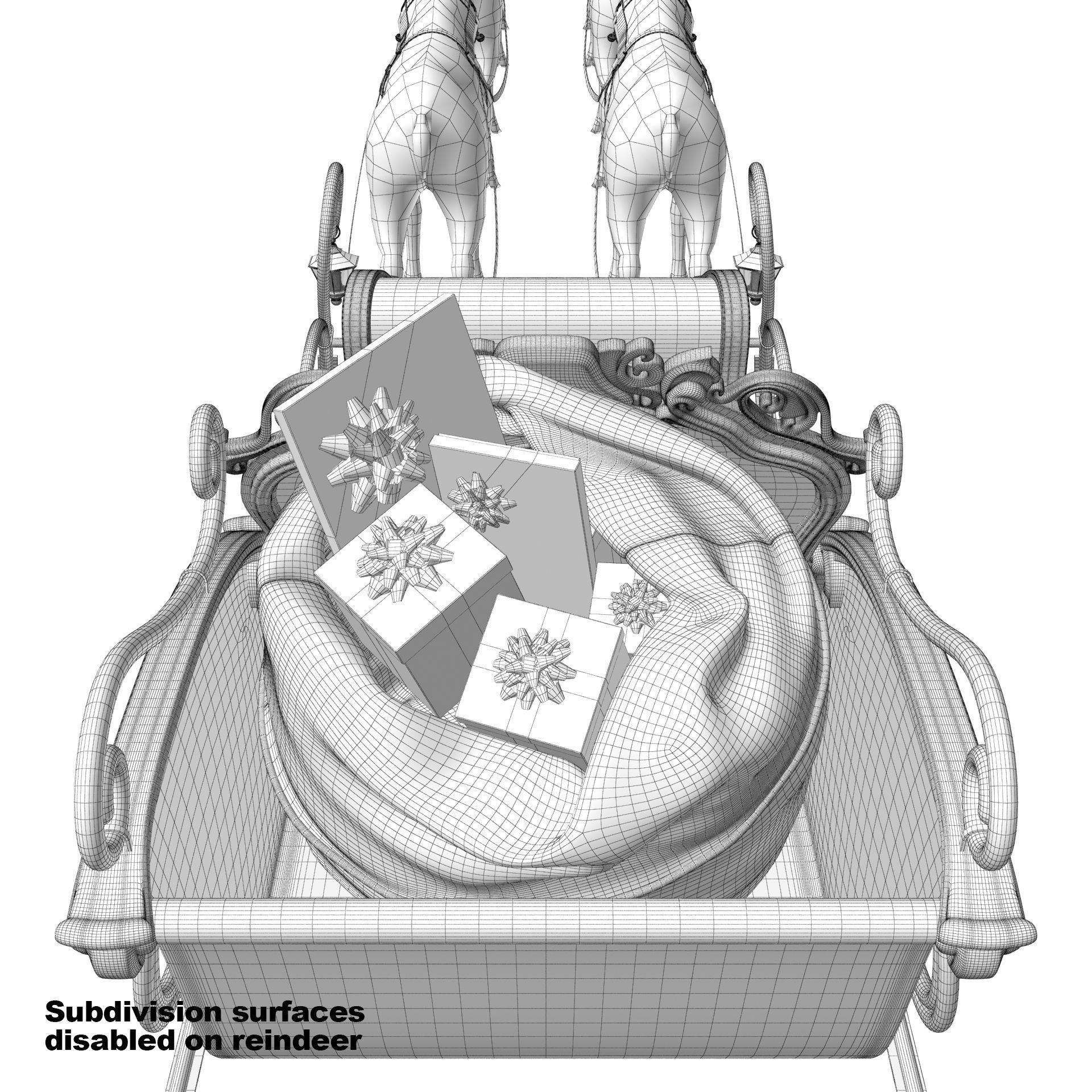 Santa Claus  sleigh with reindeer 3D model_25