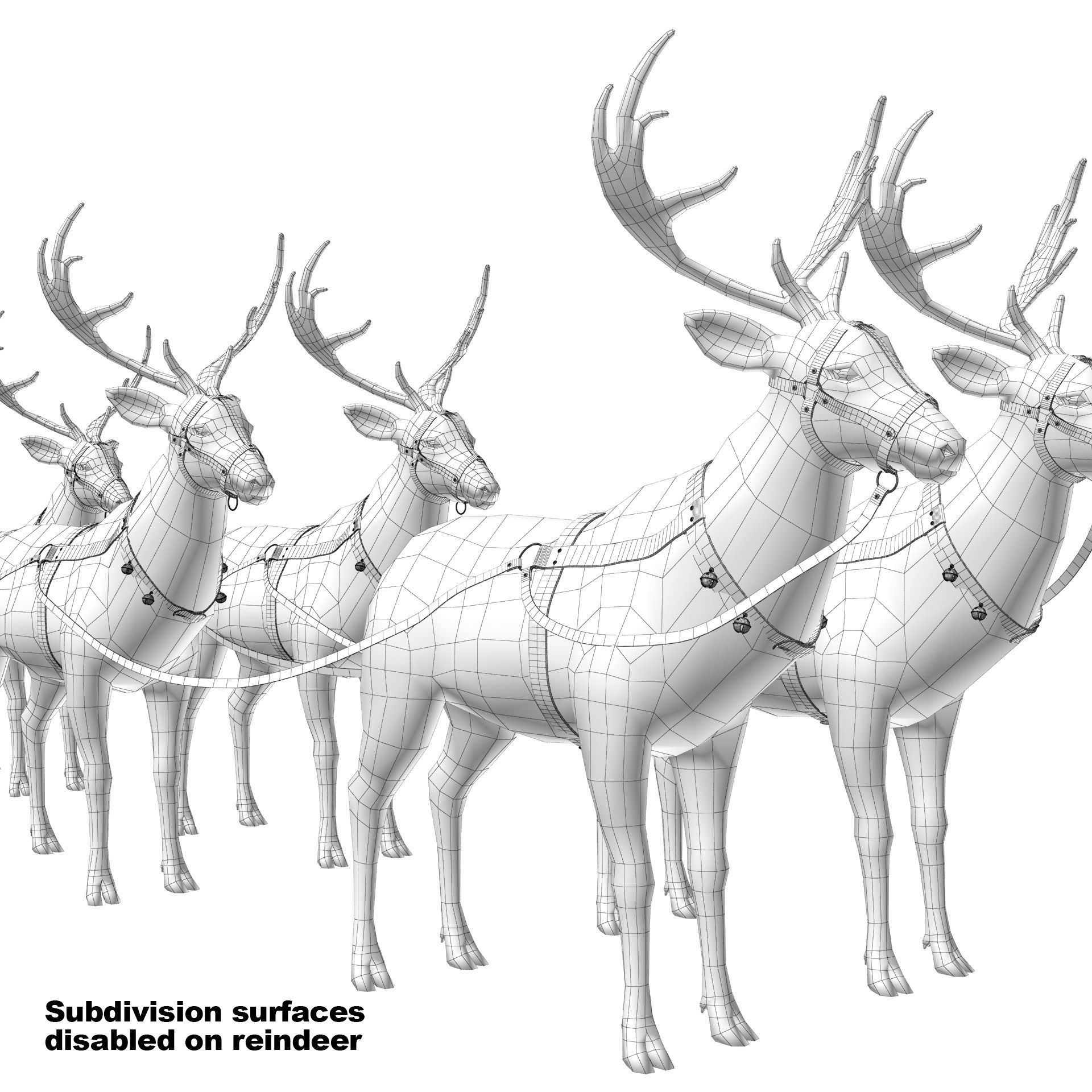 Santa Claus  sleigh with reindeer 3D model_32