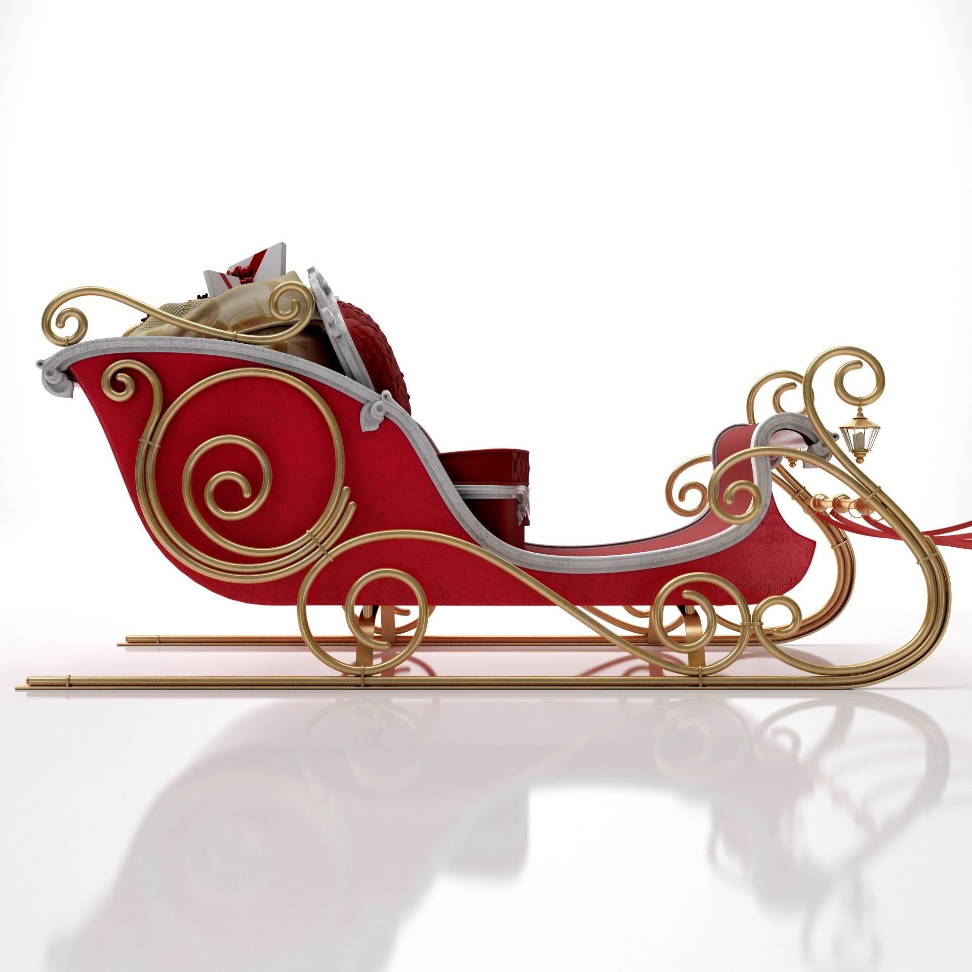 Santa Claus  sleigh with reindeer 3D model_1