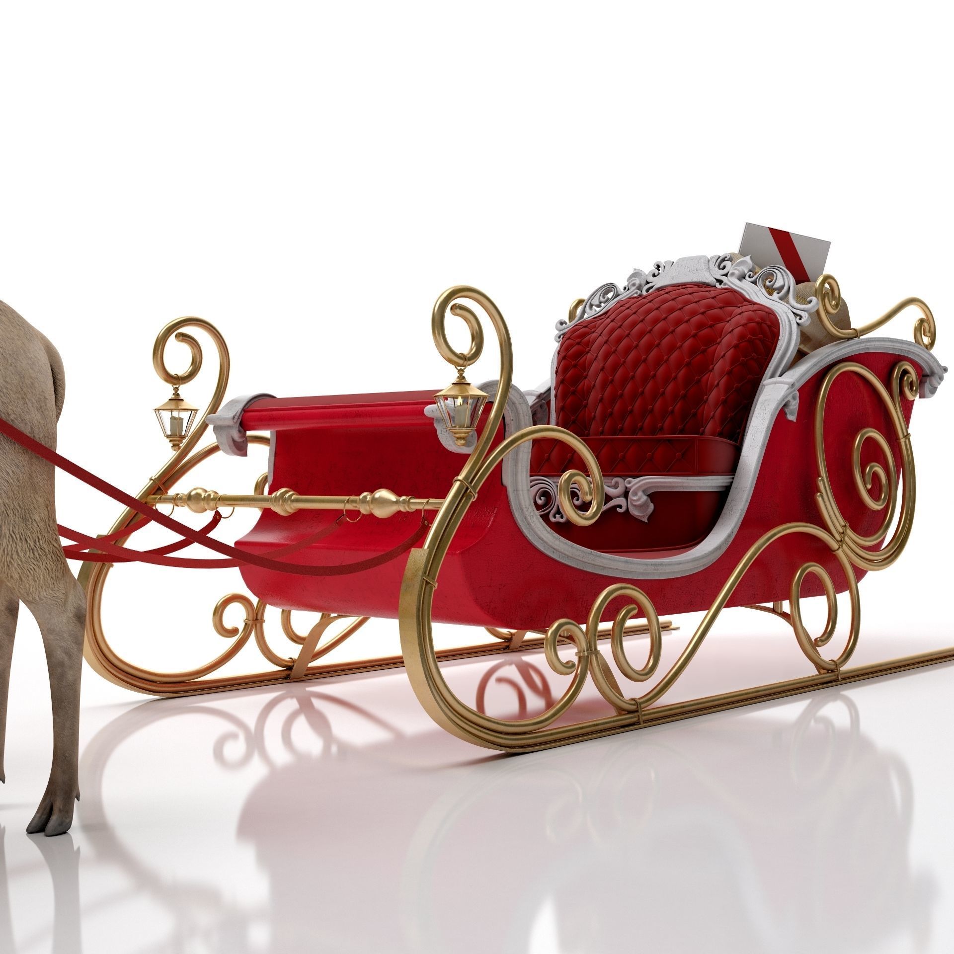 Santa Claus  sleigh with reindeer 3D model_2