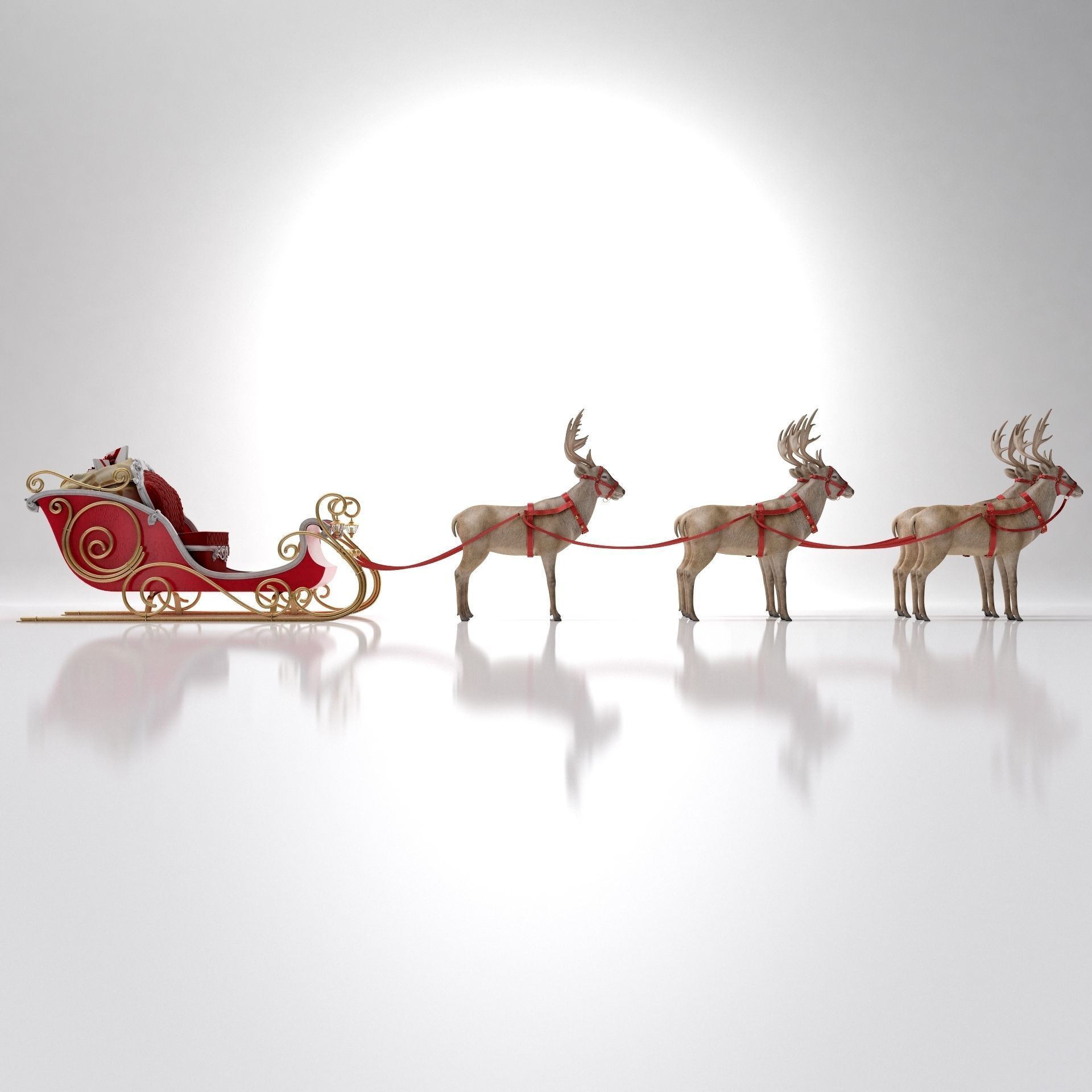 Santa Claus  sleigh with reindeer 3D model_14