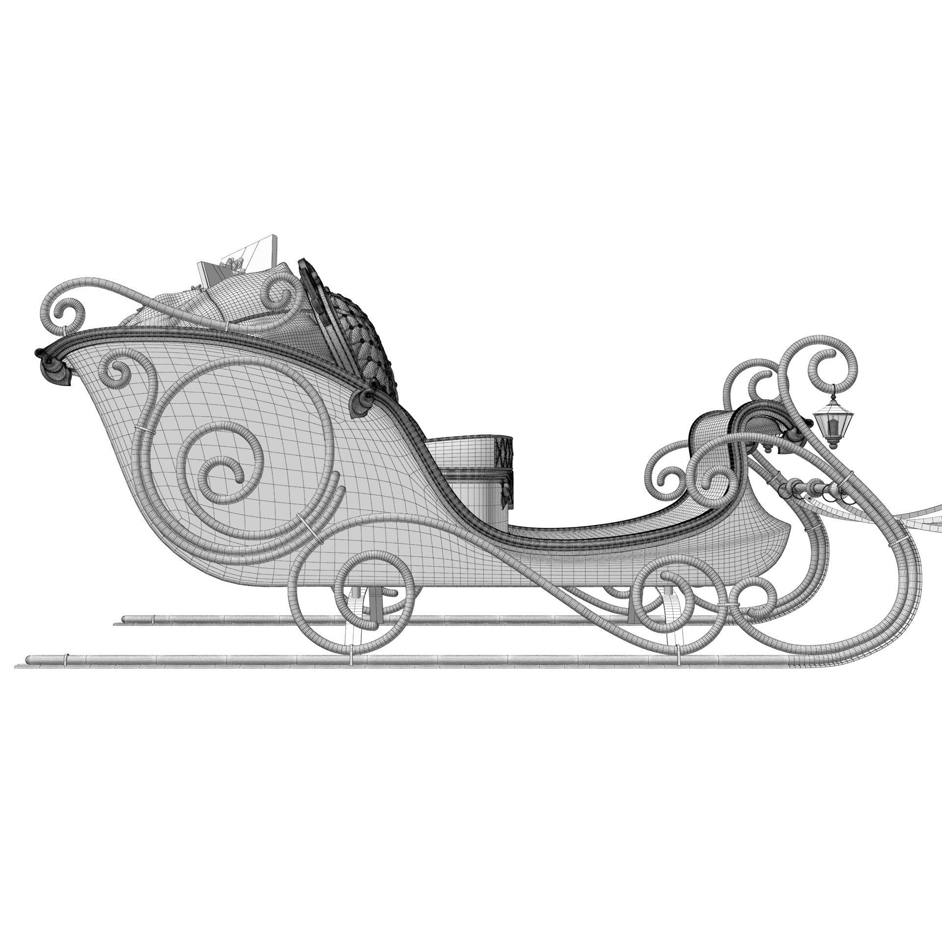 Santa Claus  sleigh with reindeer 3D model_21
