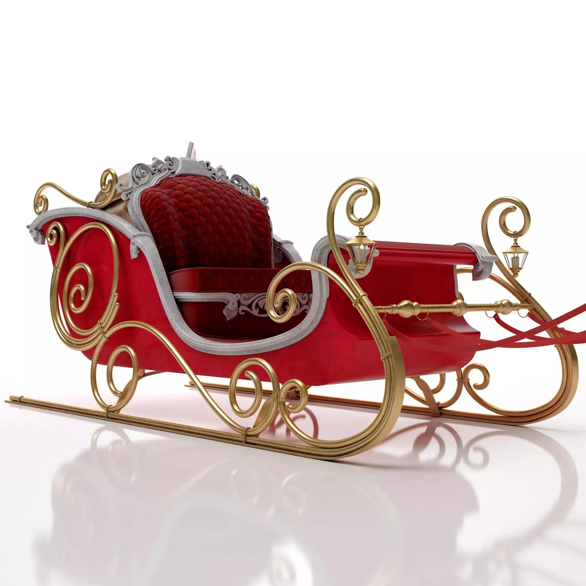 Santa Claus  sleigh with reindeer 3D model_0