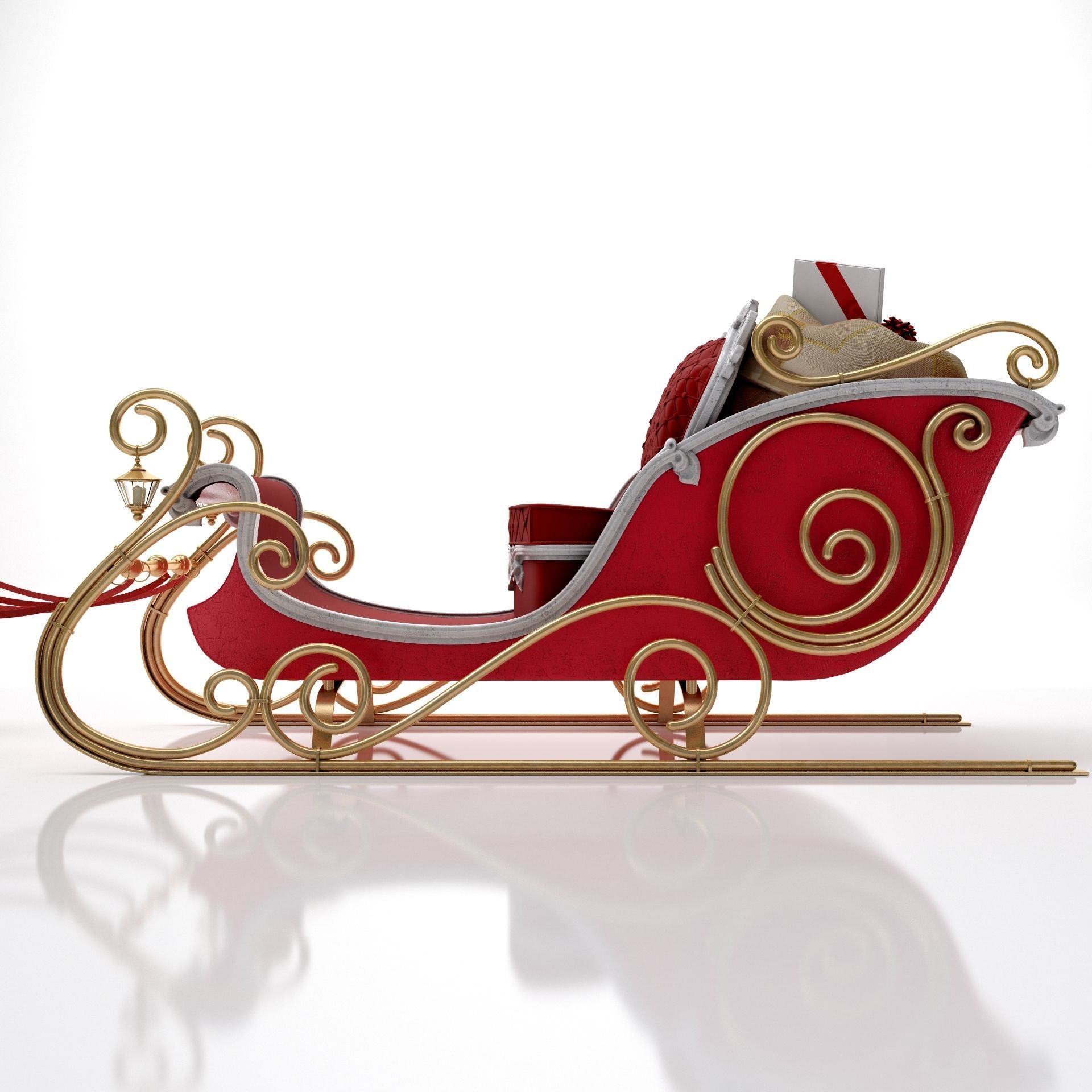 Santa Claus  sleigh with reindeer 3D model_3
