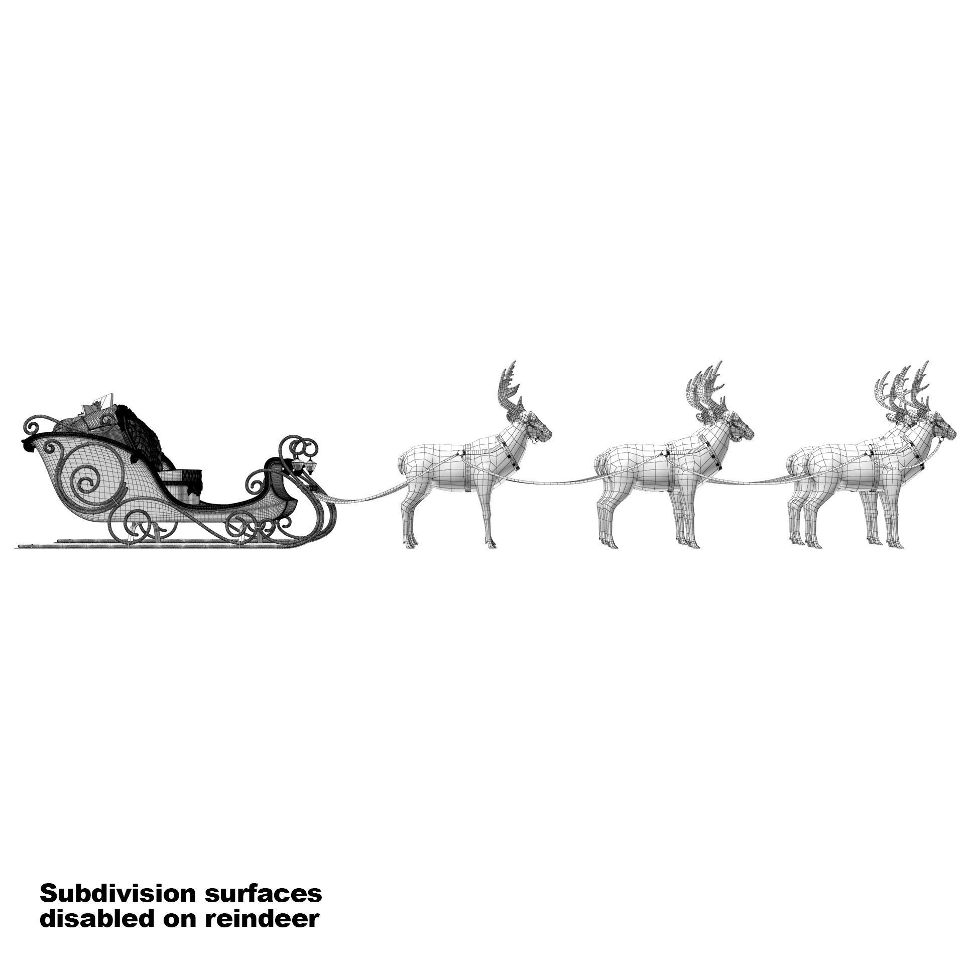 Santa Claus  sleigh with reindeer 3D model_35