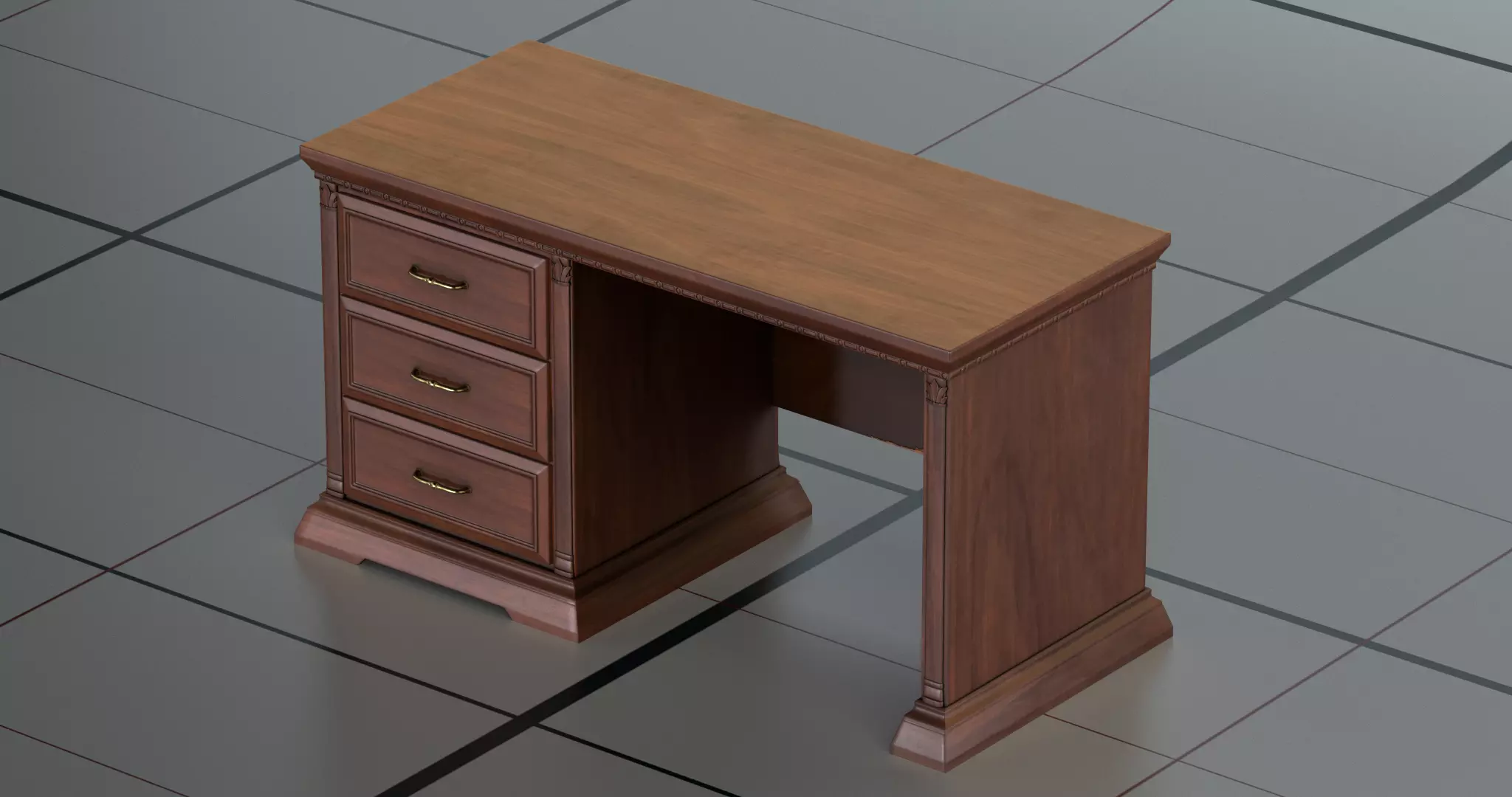 Desktop PBR wooden desk with drawers 3D model | CGTrader