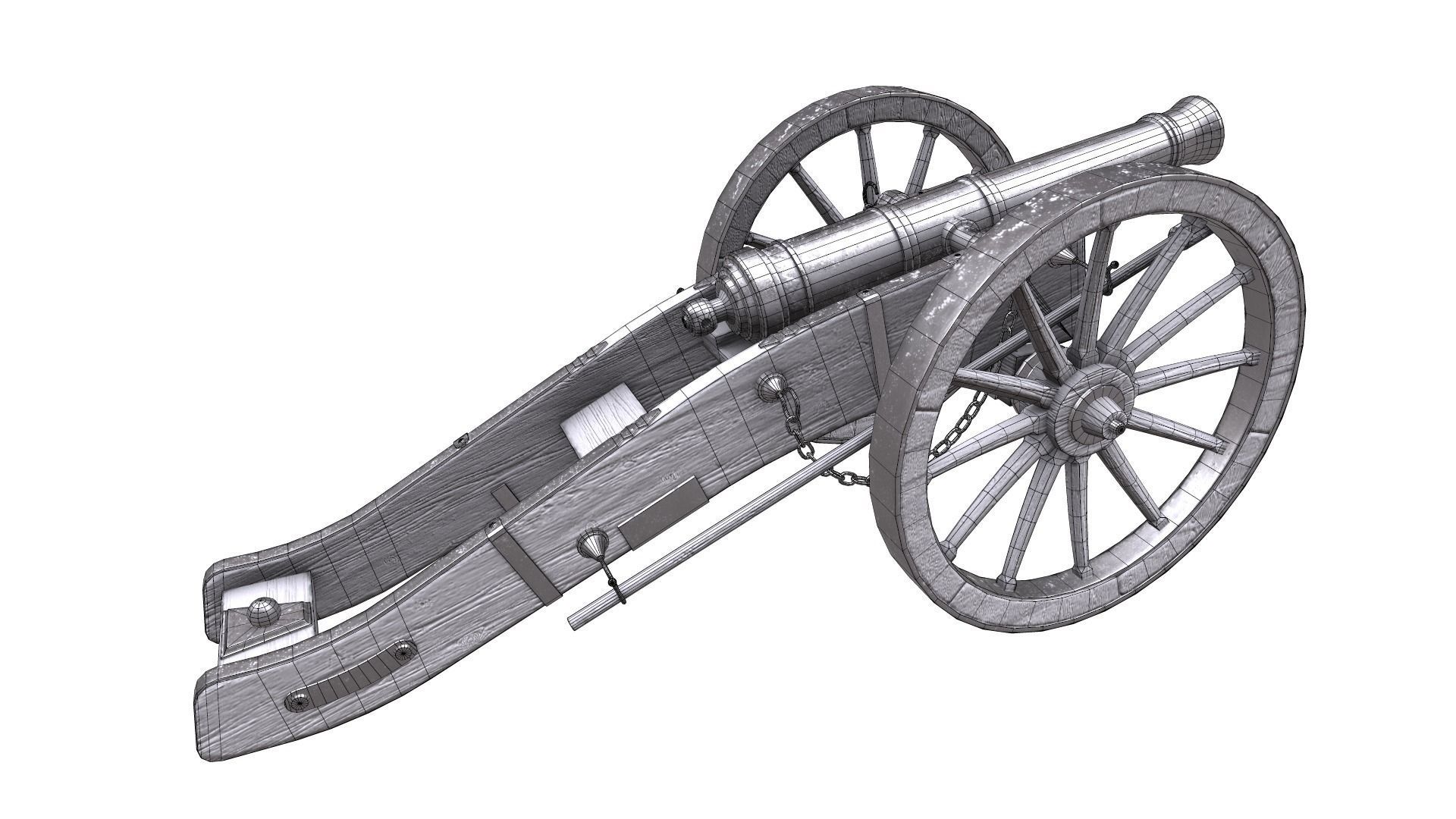  Field cannon Low-poly 3D model_8