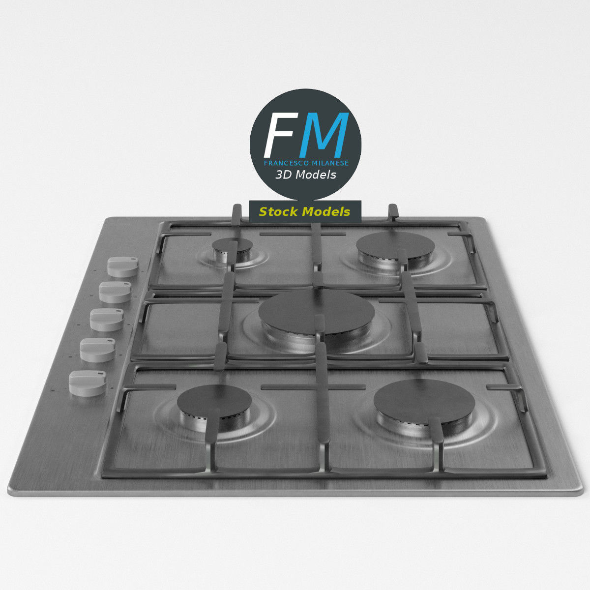 5 burners gas hob 3D model_5