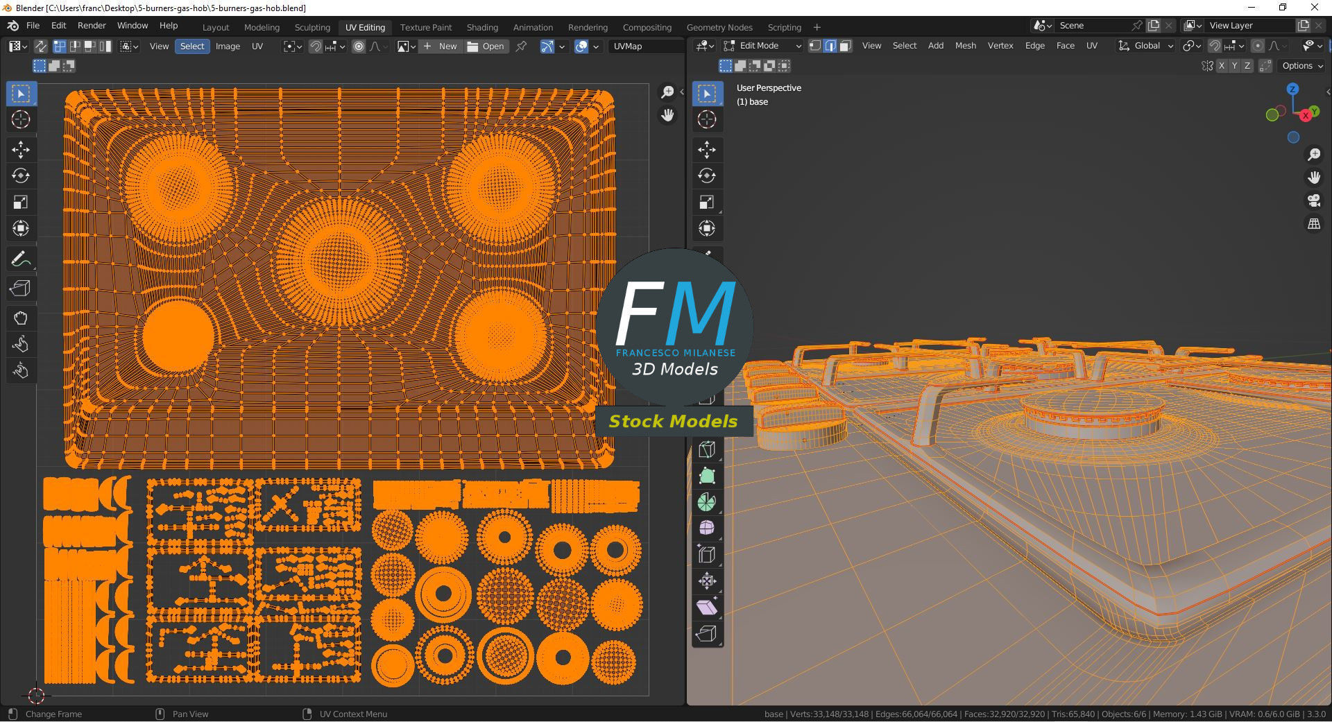 5 burners gas hob 3D model_10
