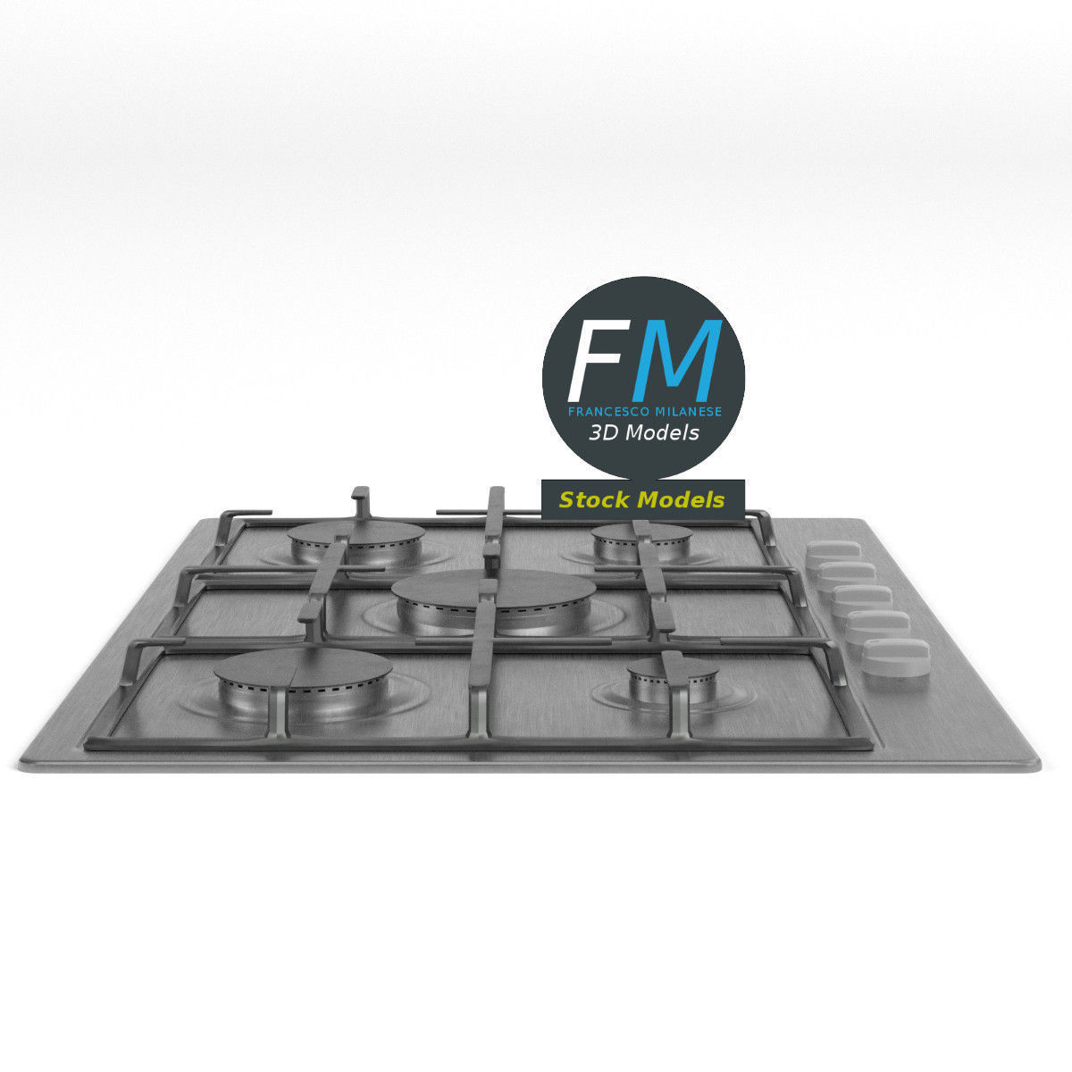5 burners gas hob 3D model_4