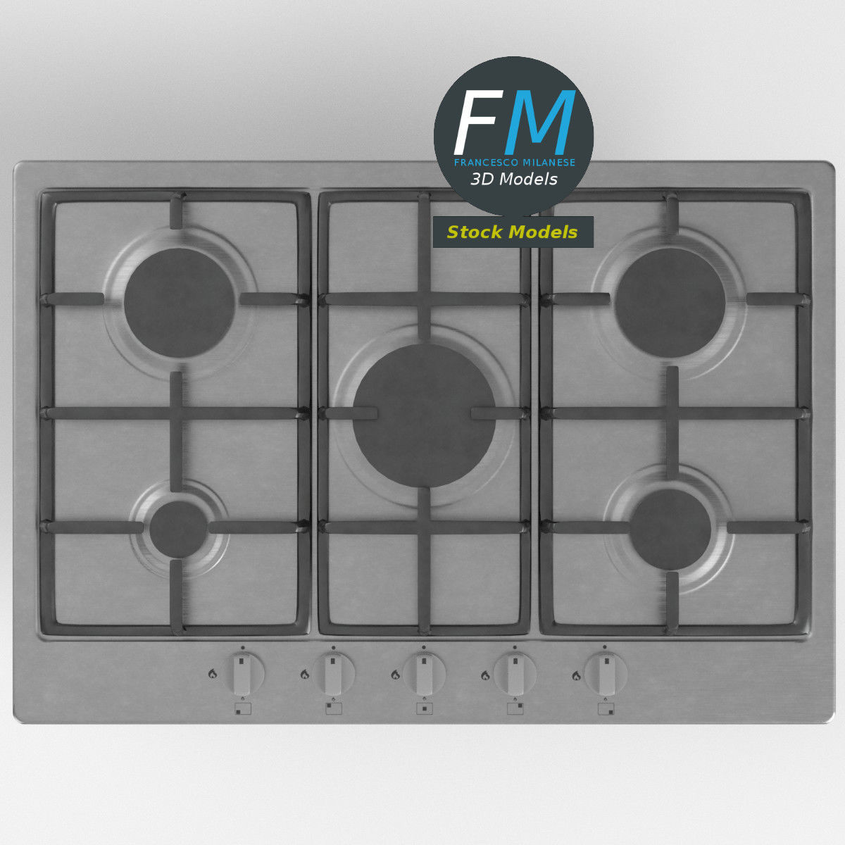 5 burners gas hob 3D model_6