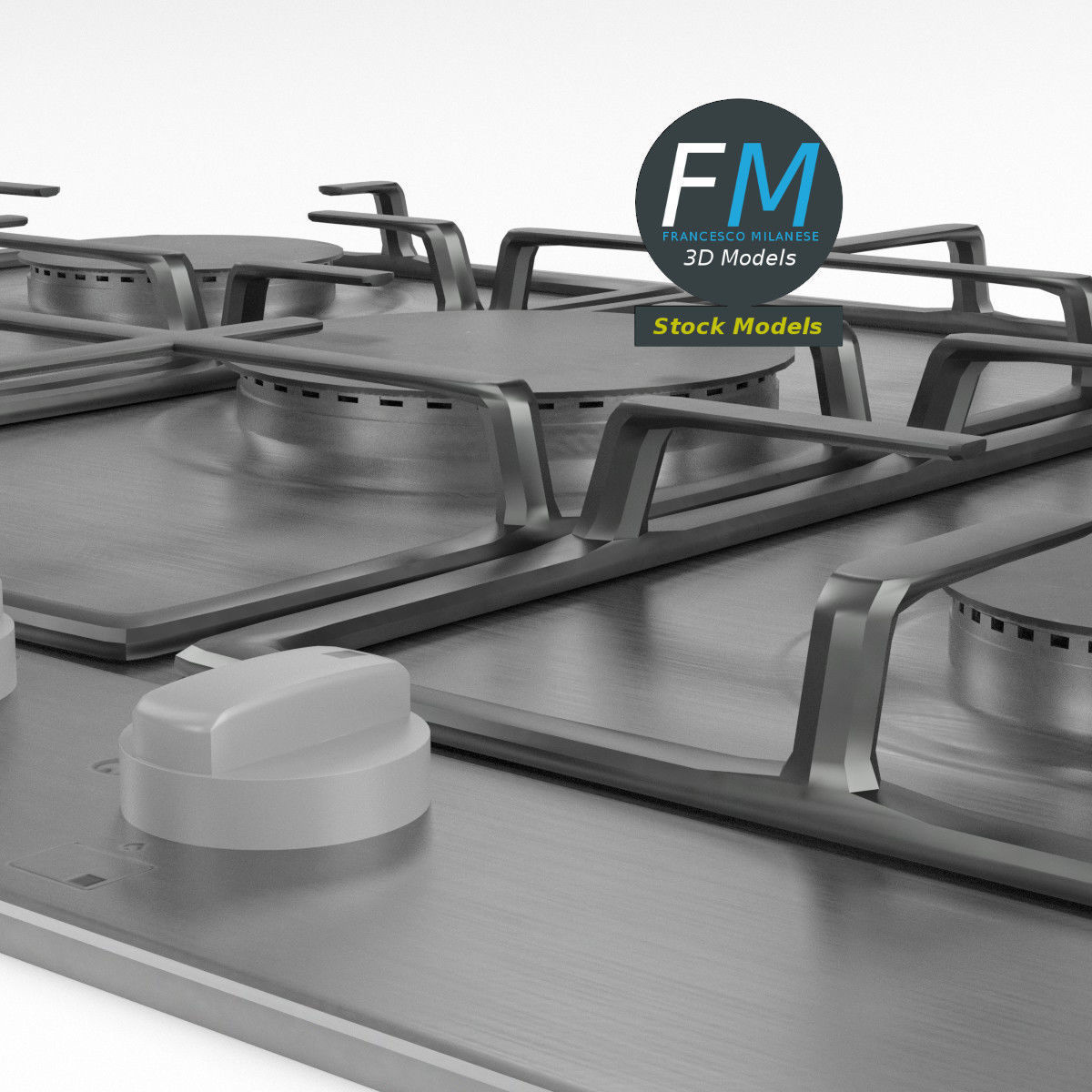 5 burners gas hob 3D model_3